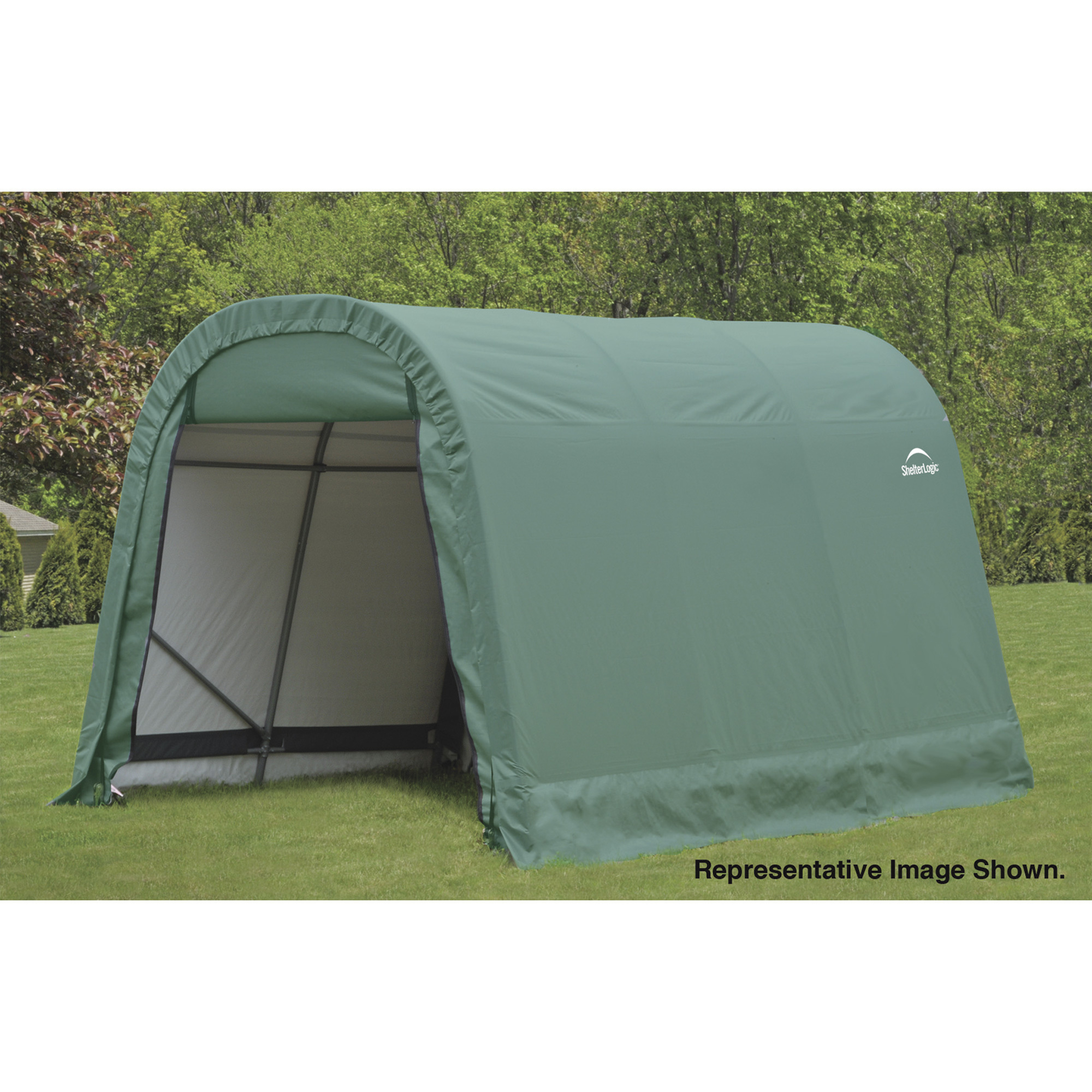 ShelterLogic Round Style Shed/Storage Shelter, Green, 12ft.L x 8ft.W x 8ft.H, Model 76814