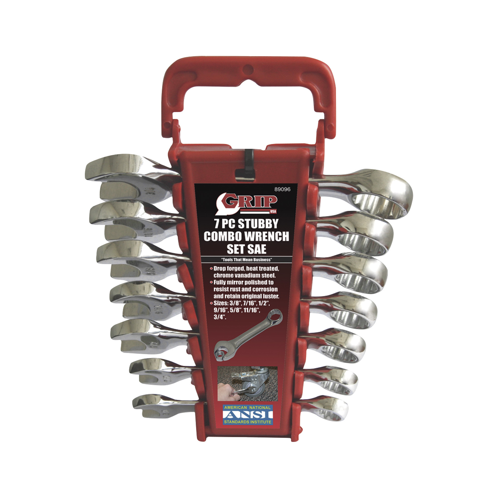 Grip-On Stubby Wrench Set, 7-Piece, SAE, Model 89096