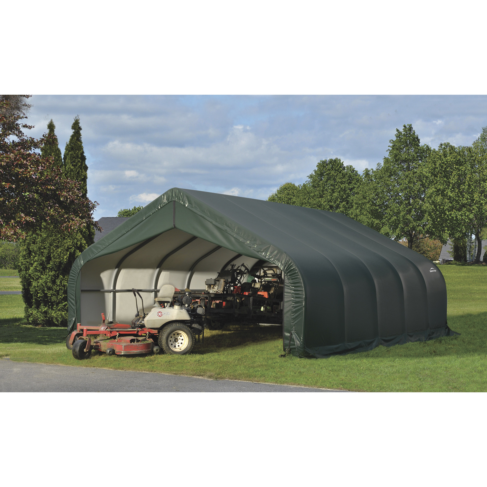 Peak Style Garage/Storage Shelter — Green, 20ft.L x 18ft.W x 10ft.H, 2 3/8Inch Frame, Model - ShelterLogic 80044