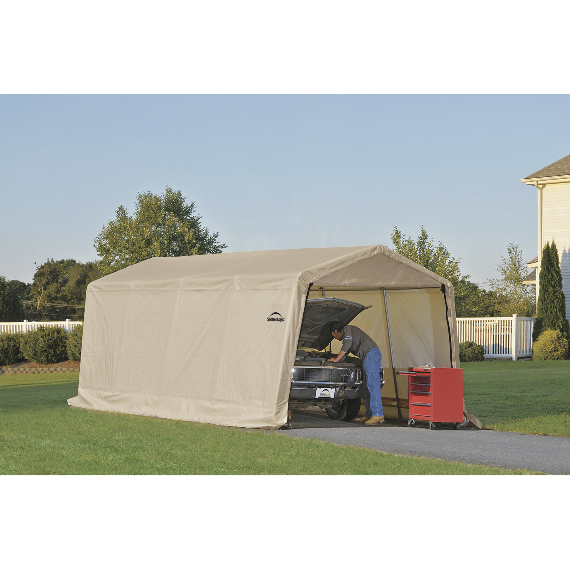 Instant Garage Auto Shelter — 20ft.L x 10ft.W, Sandstone, Model - ShelterLogic 62680