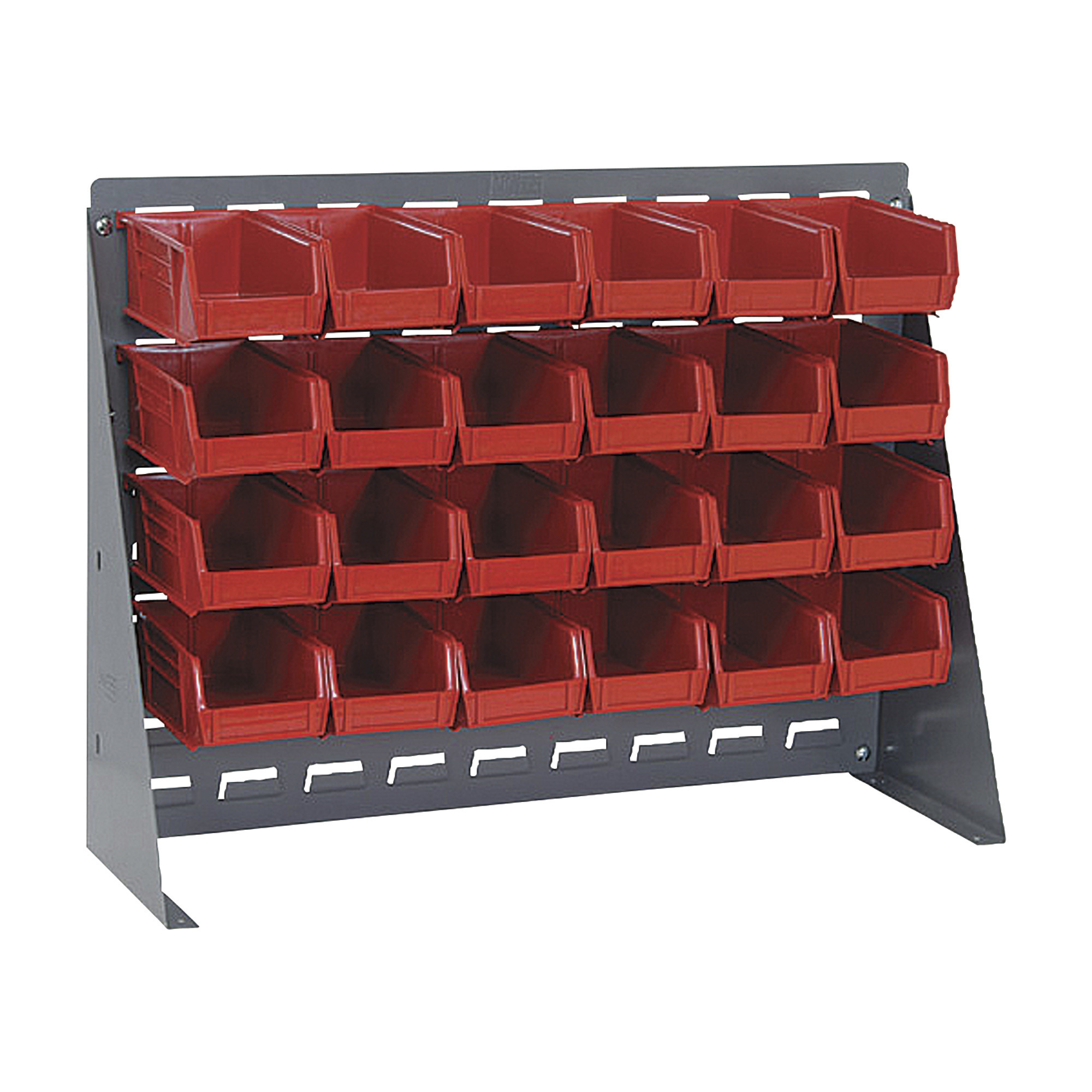 Quantum Storage Louvered Panel Bench Rack with 24 Bins, 27Inch L x 8Inch W x 21Inch H, Red, Model QBR-2721-220-24RD
