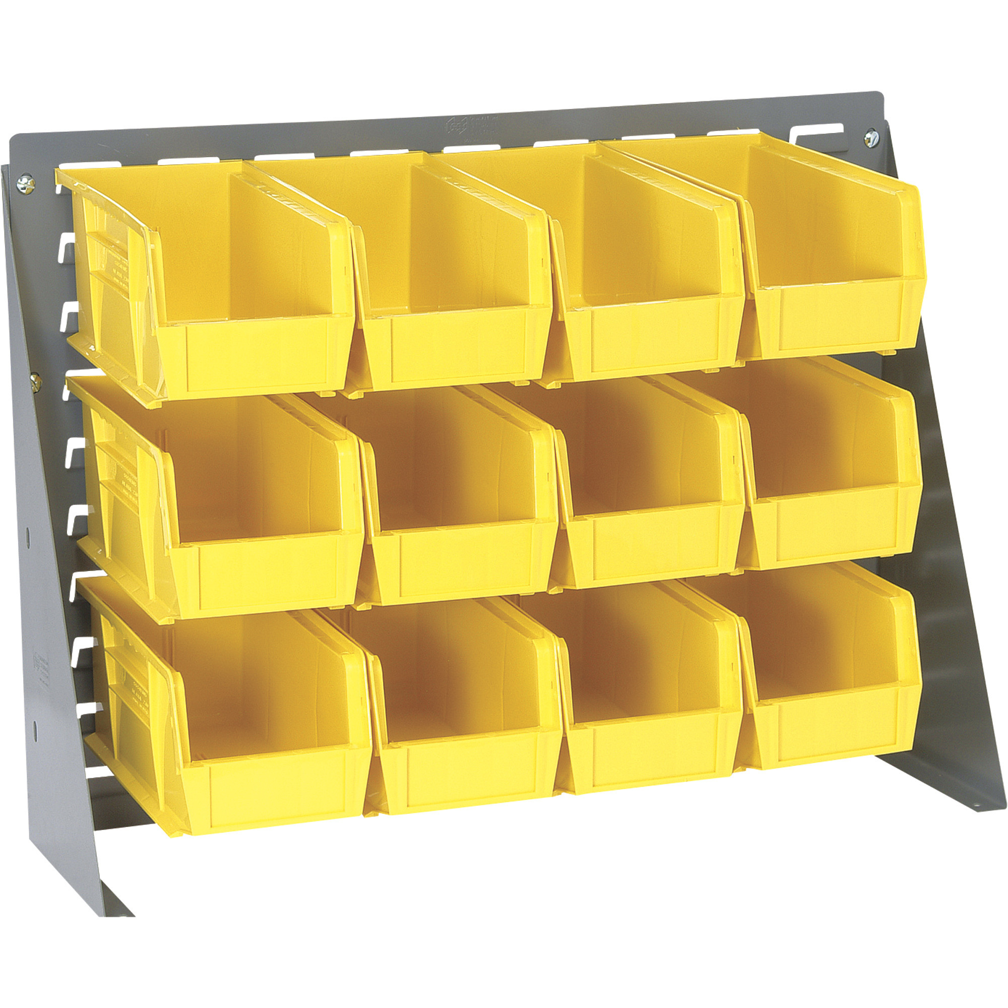 Quantum Storage Louvered Panel Bench Rack with 12 Bins, 27Inch L x 8Inch W x 21Inch H, Yellow, QBR272123012Y