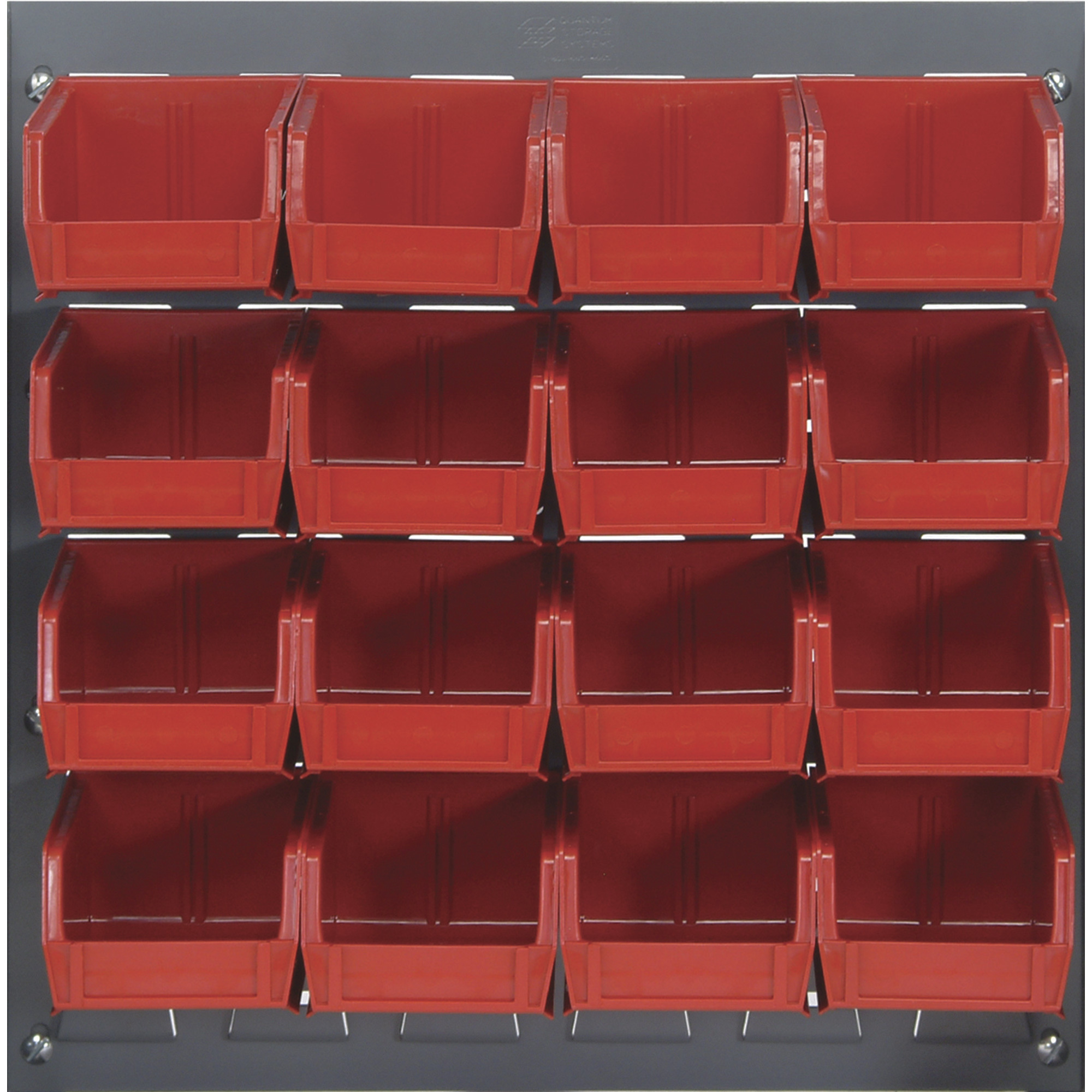 Quantum Storage Louvered Panel with 16 Bins, 18Inch L x 19Inch H Unit Size, Red, Model QLP-1819-220-16RD