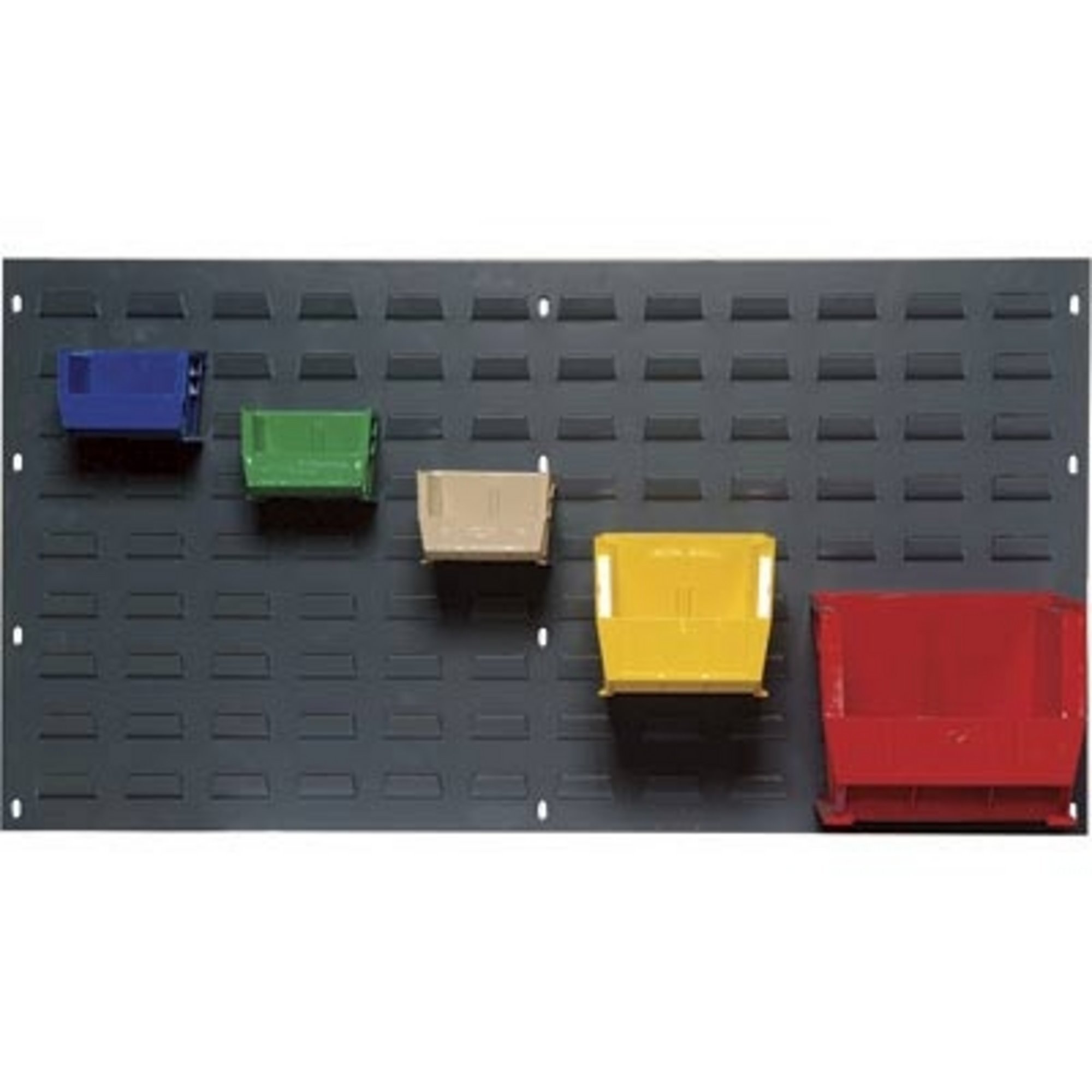 Quantum Storage Louvered Panel with 18 Bins, 36Inch L x 19Inch H Unit Size, Red Bins, Model QLP-3619-230-18RD