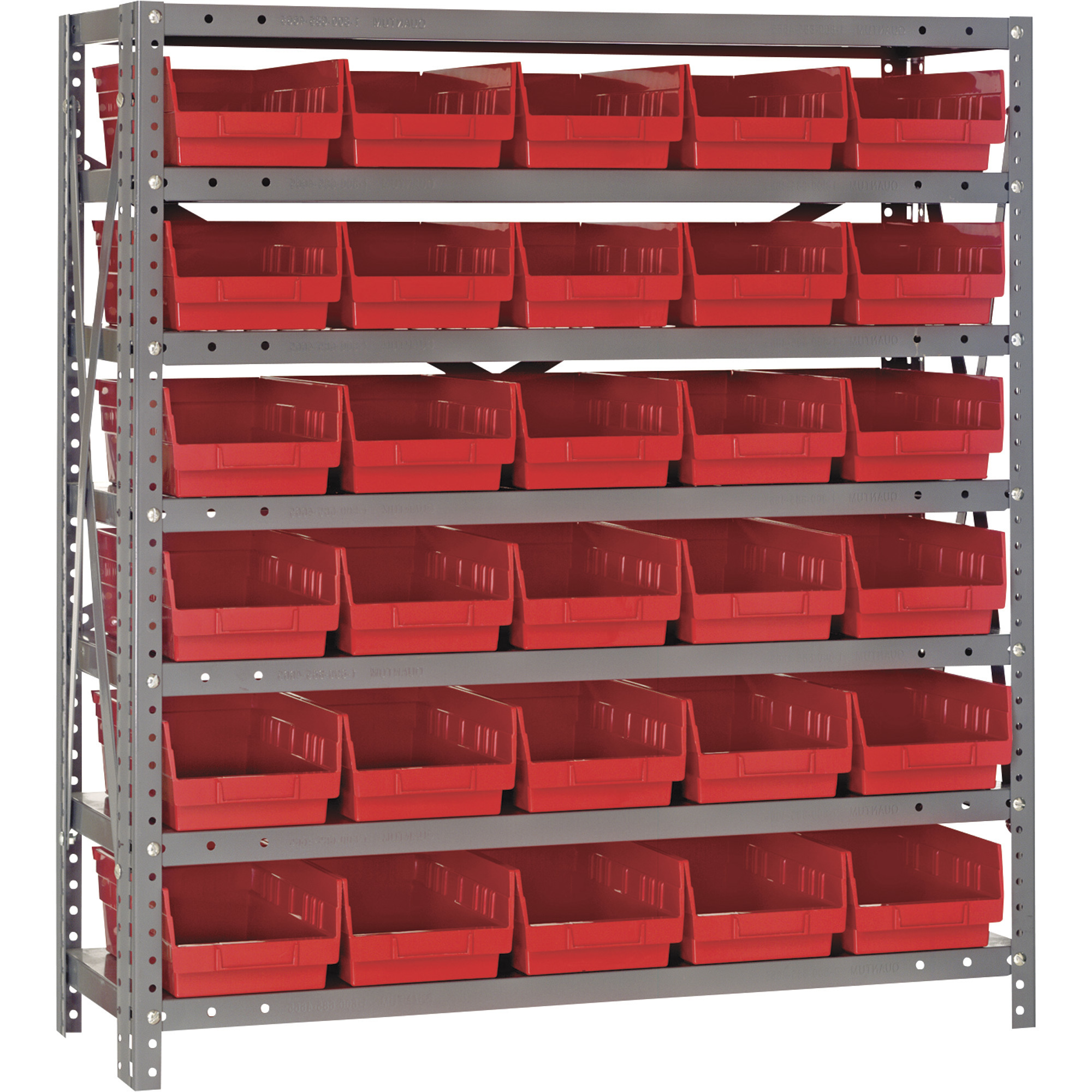 Quantum Storage Single Sided Steel Shelving Unit with 30 Bins, 36Inch W x 12Inch D x 39Inch H Rack Size, Red, Model 1239-102RD
