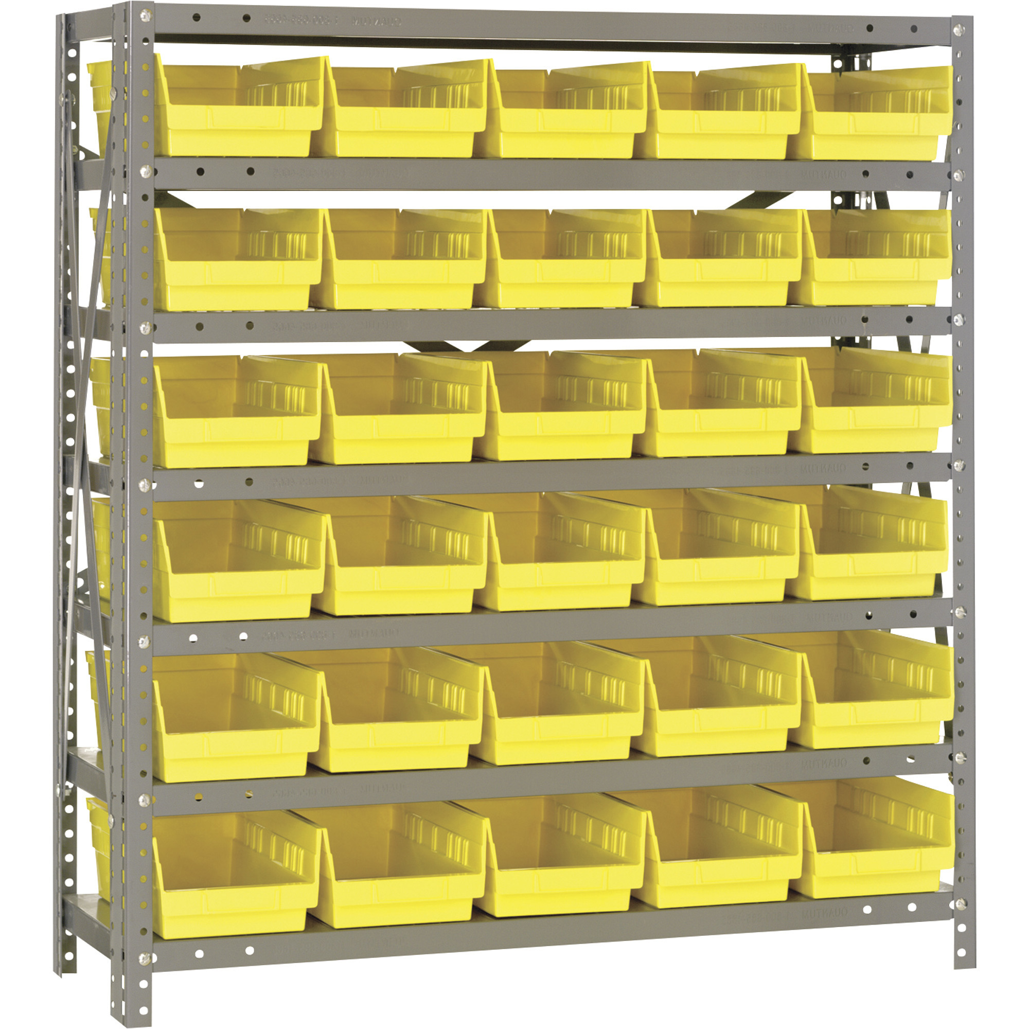 Quantum Storage Single Sided Steel Shelving Unit with 30 Bins, 36Inch W x 12Inch D x 39Inch H Rack Size, Yellow, Model 1239-102Y