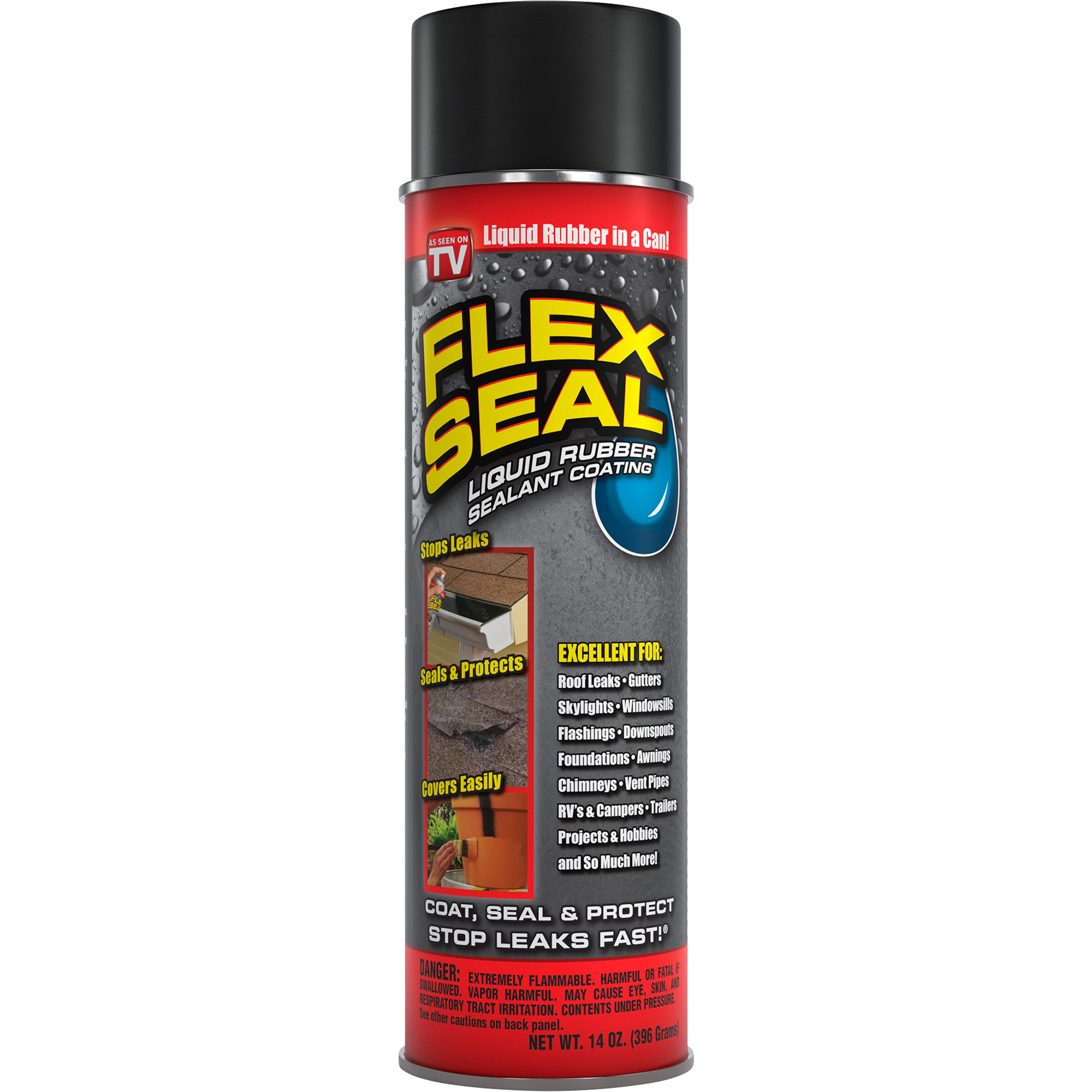 Flex Seal Black Liquid Rubber Sealant Coating â 14-Oz. Aerosol, Model FSR20