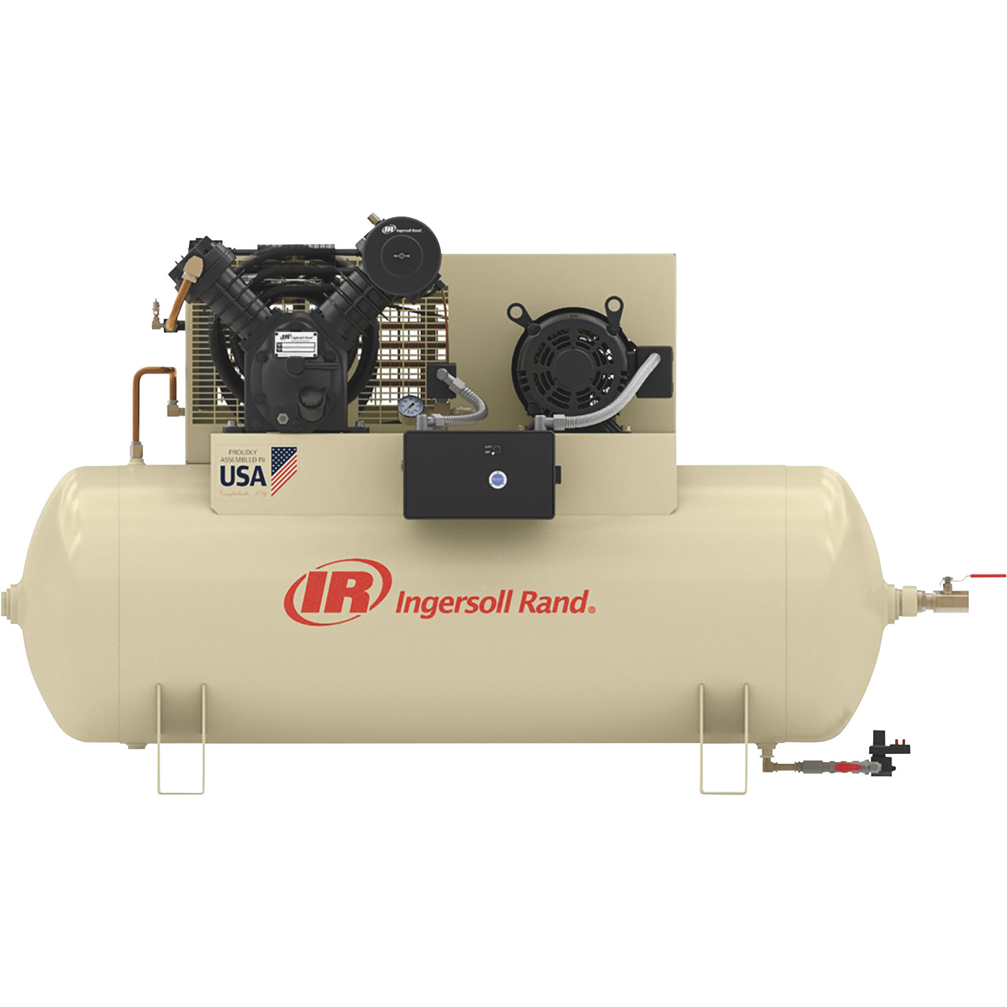 Ingersoll Rand Stationary Air Compressor, 10 HP, 460 Volt, 3-Phase, 35.8 CFM @ 90 PSI, 120 Gallon Horizontal, Value Plus, Model 2545E10-VP