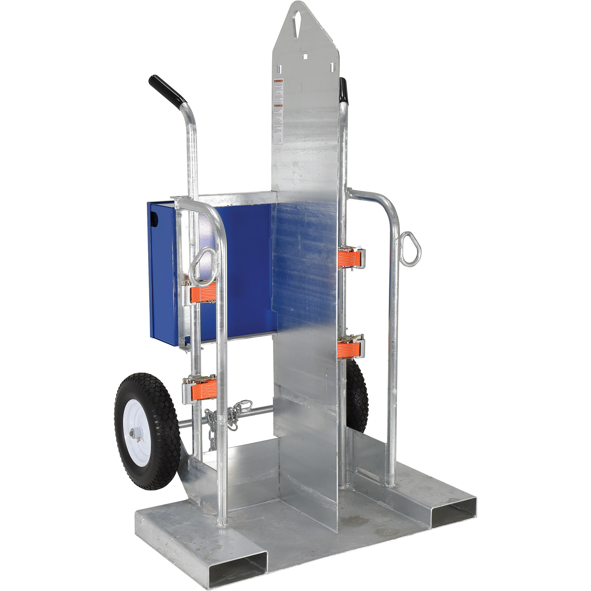 Vestil Welding Cylinder Cart with Fork Pockets, 500-Lb. Capacity, Foam-Filled Wheels, Galvanized Finish, Model CYL-2-FF-G