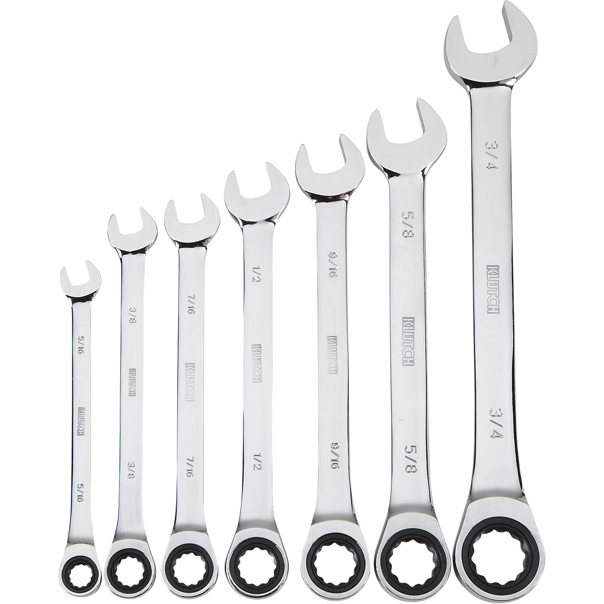 Klutch Ratcheting Wrench Set, 7-Piece, SAE: 5/16Inch-3/4Inch