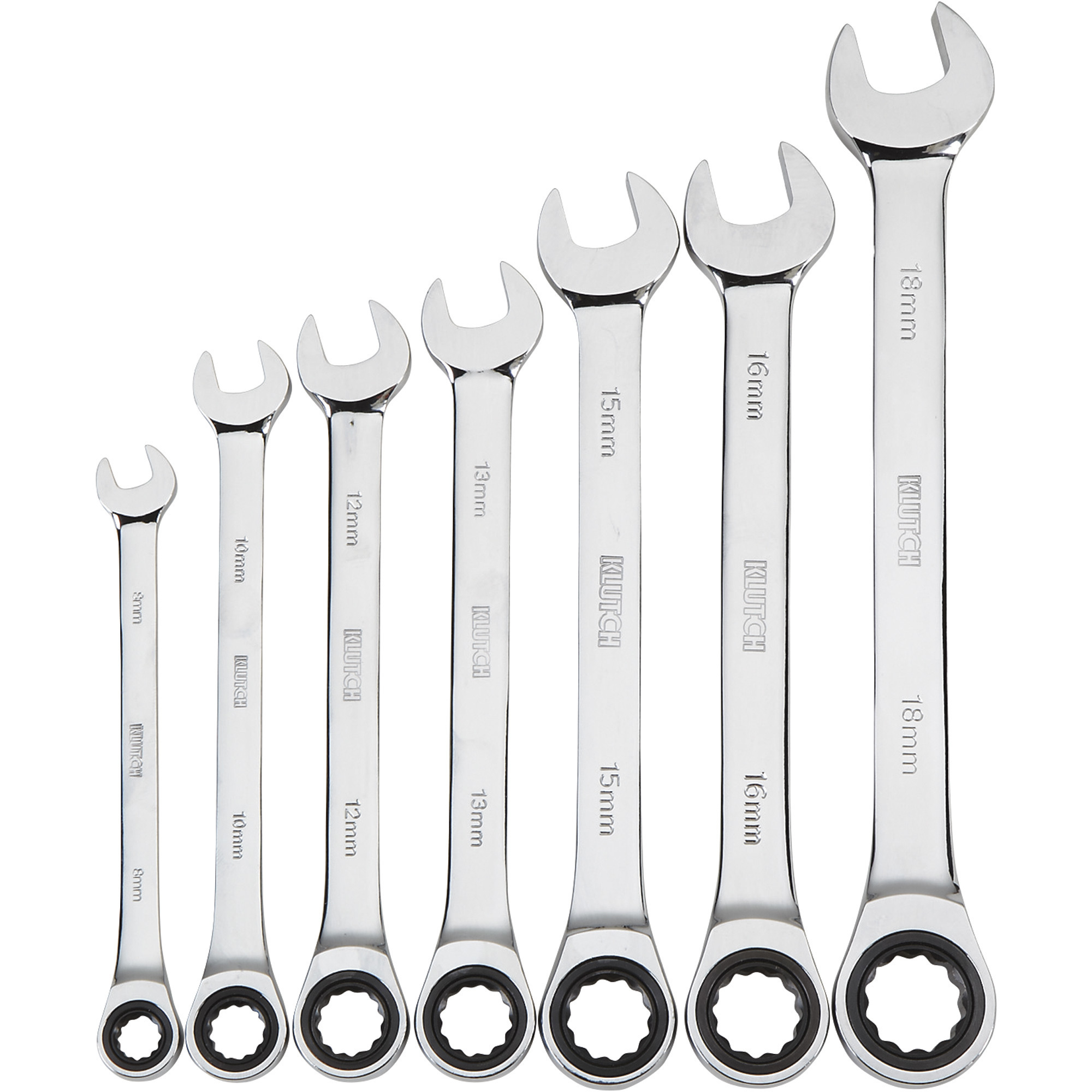 Klutch Ratcheting Wrench Set, 7-Piece, Metric: 8-18mm