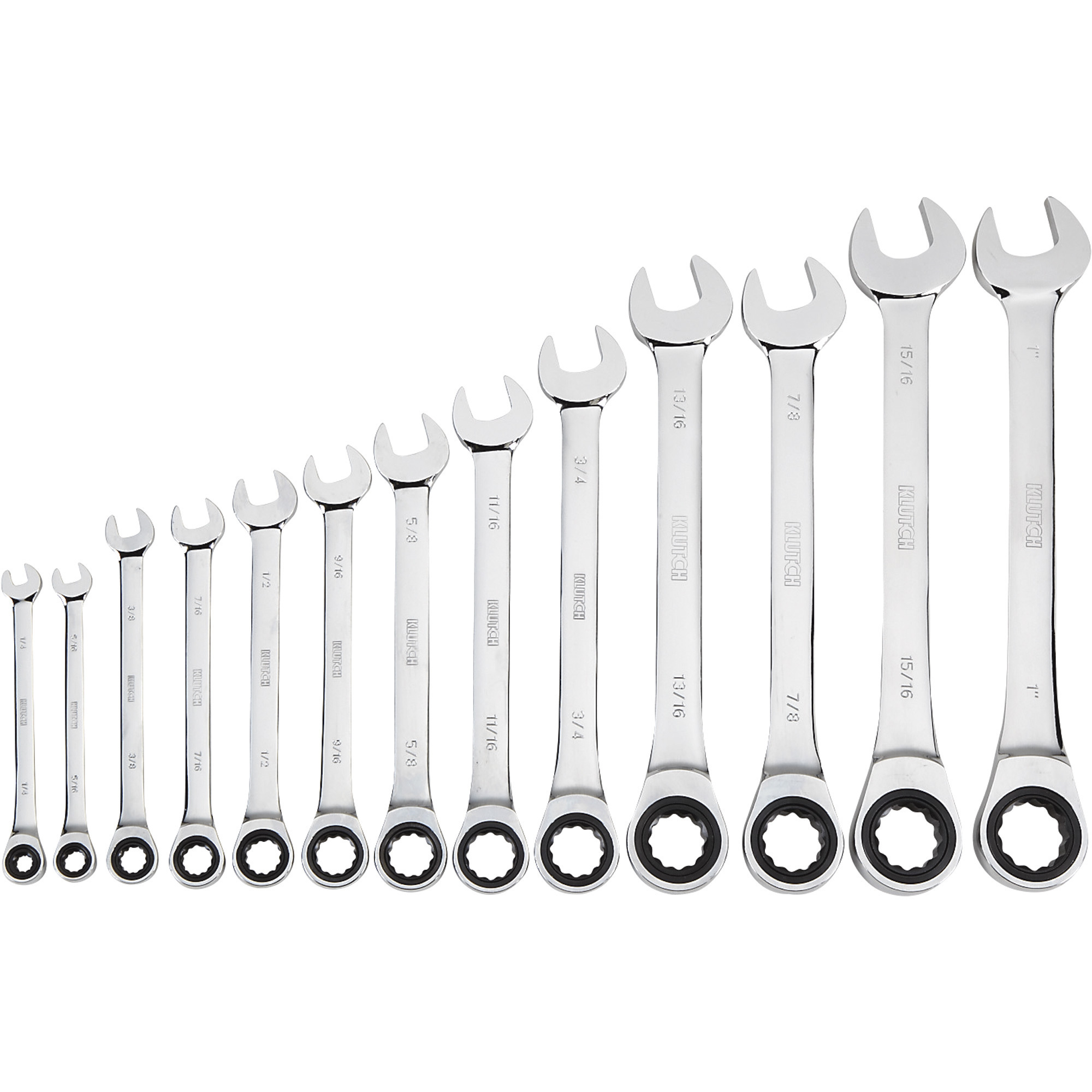 Klutch Ratcheting Wrench Set, 13-Piece, SAE: 1/4Inch-1Inch