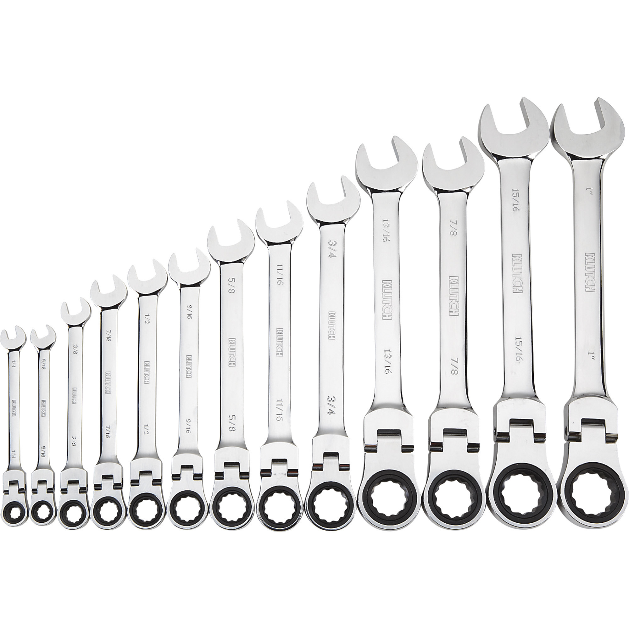 Klutch Flex Ratchet Wrench Set, 13-Piece, SAE, 1/4Inch-1Inch