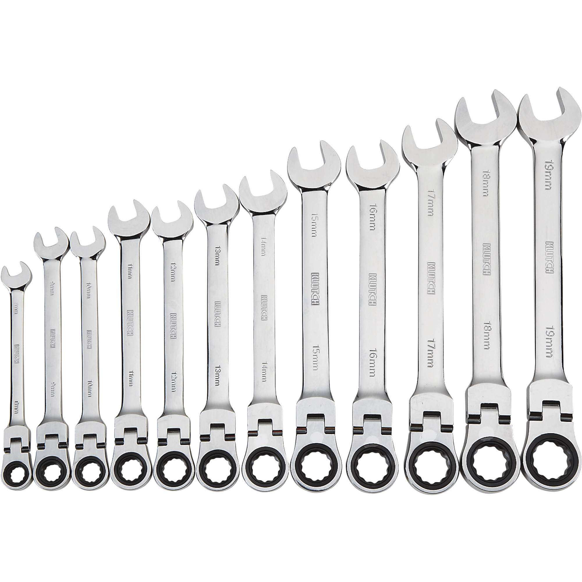 Klutch Flex Ratchet Wrench Set, 12-Piece, Metric, 8mm-19mm