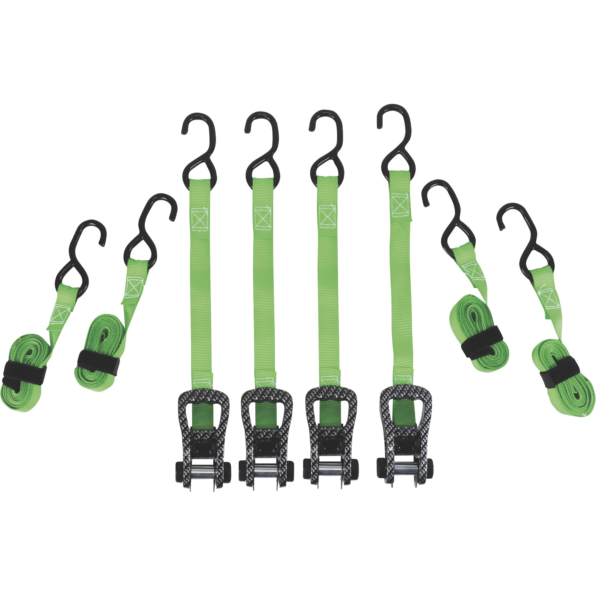 SmartStrap CarbonX Premium Ratchet Tie-Downs, 14ft.L, 4-Pack, 1,500-Lb. Breaking Strength, Green, Model 245