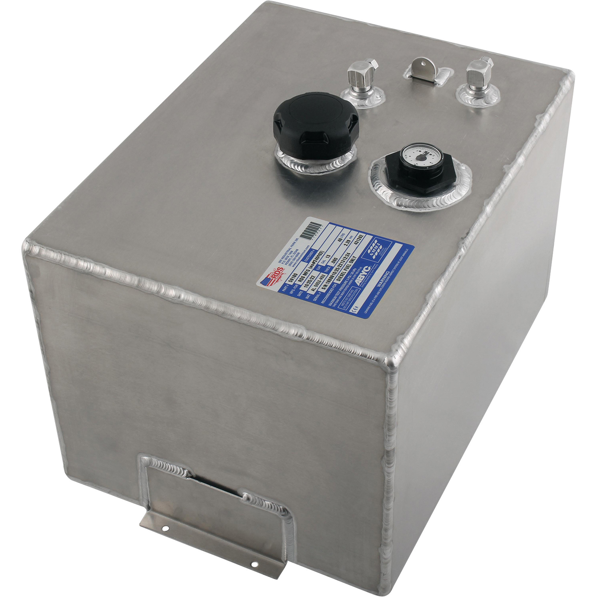 RDS Aluminum General Purpose Marine Fuel Tank, 13-Gallon, Rectangular, Smooth, Model 59180