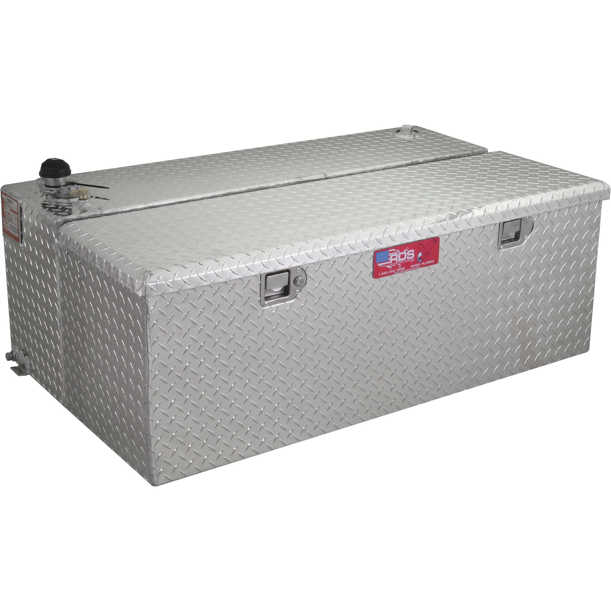 RDS Aluminum Transfer Fuel Tank Toolbox Combo, 48 Gallon, Rectangular, Diamond Plate, Model 72774