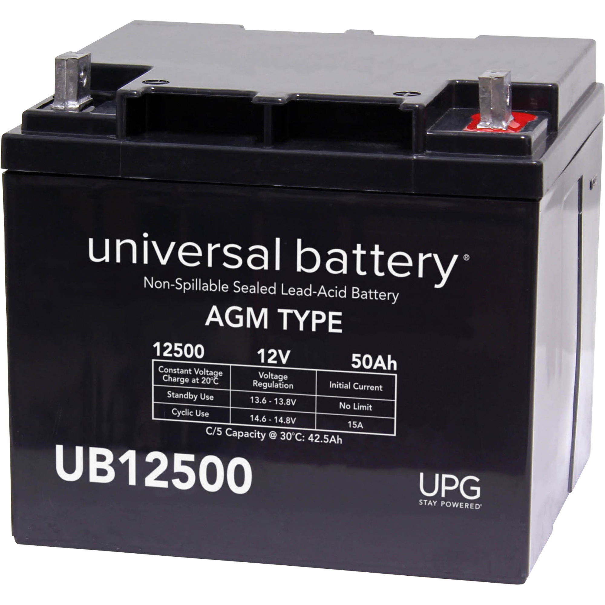 UPG Sealed Lead-Acid Battery, AGM-type, 12V, 50 Amps, Model UB12500