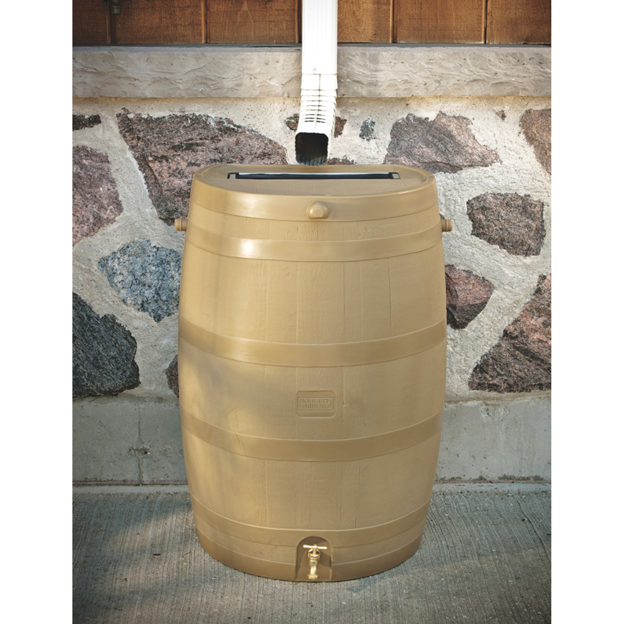 Home Gardener Flat Back Rain Barrel — Tan, 50-Gallon Capacity, Model 5510-000900-5400 -  RTS, 551000100A5481