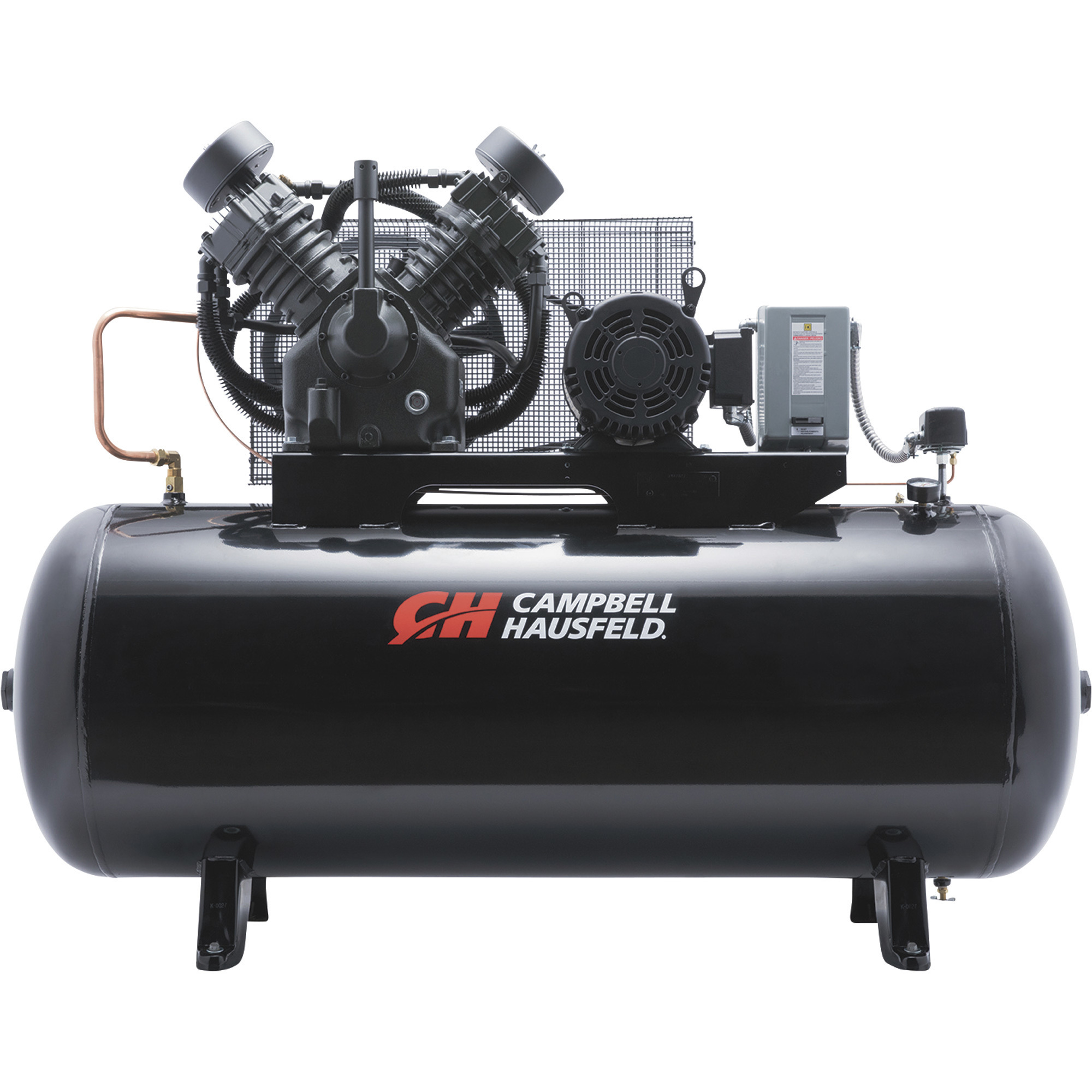 Two-Stage Air Compressor, 10 HP, 34.1 CFM @ 175 PSI, 208–230/460 Volt, 3 Phase, 120 Gallon Horizontal, Model - Campbell Hausfeld CE8001