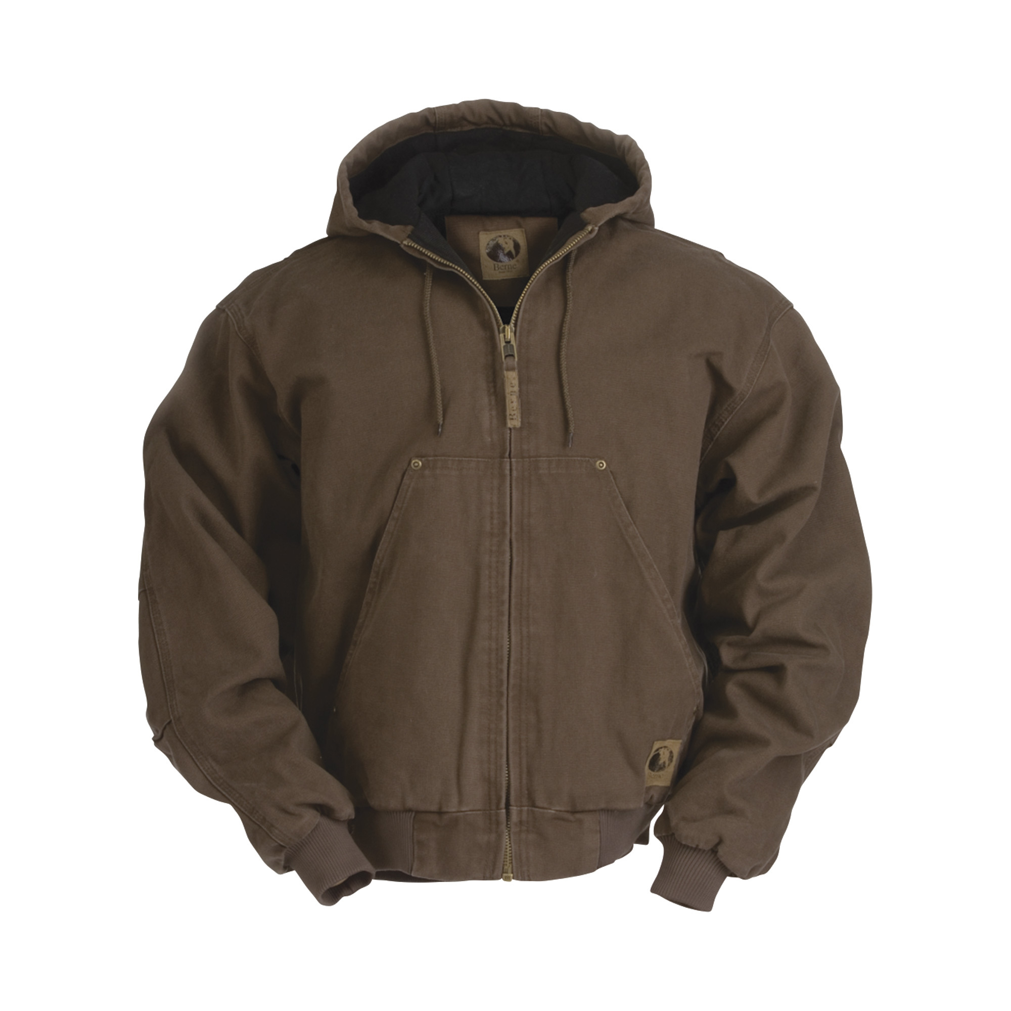 Berne Men's Original Washed Hooded Jacket - Quilt Lined, Bark, 2XL, Model HJ375BBR520