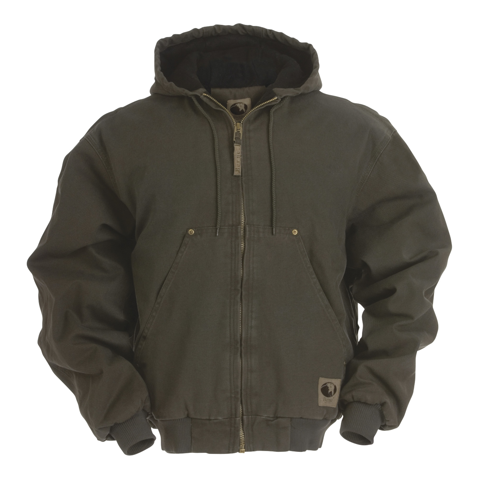 Berne Men's Original Washed Hooded Jacket - Quilt Lined, Olive, 2XL, Model HJ375ODR520