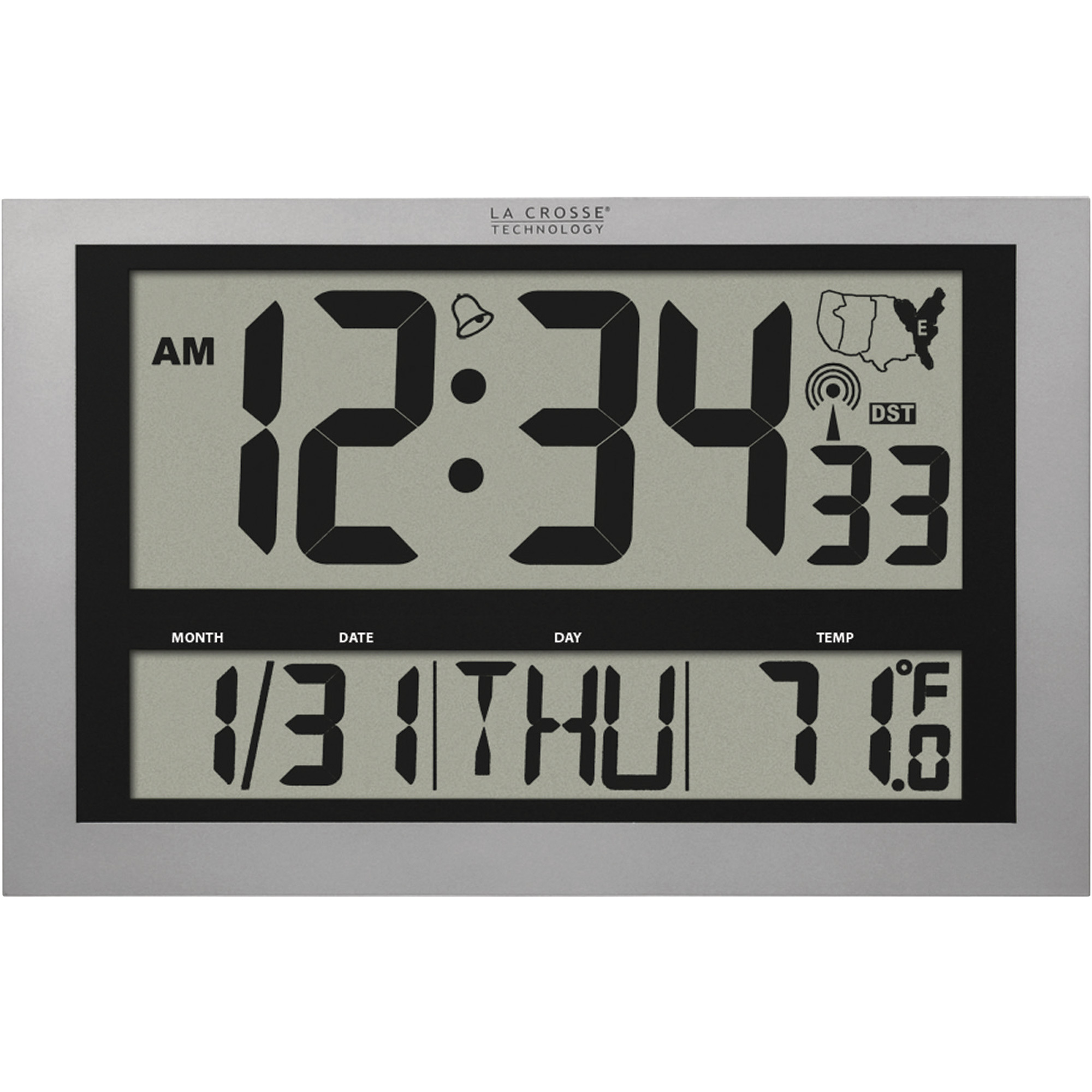 La Crosse Technology XL Atomic Digital Clock with Temperature Monitor â 4Inch Time Display, Model 513-1211