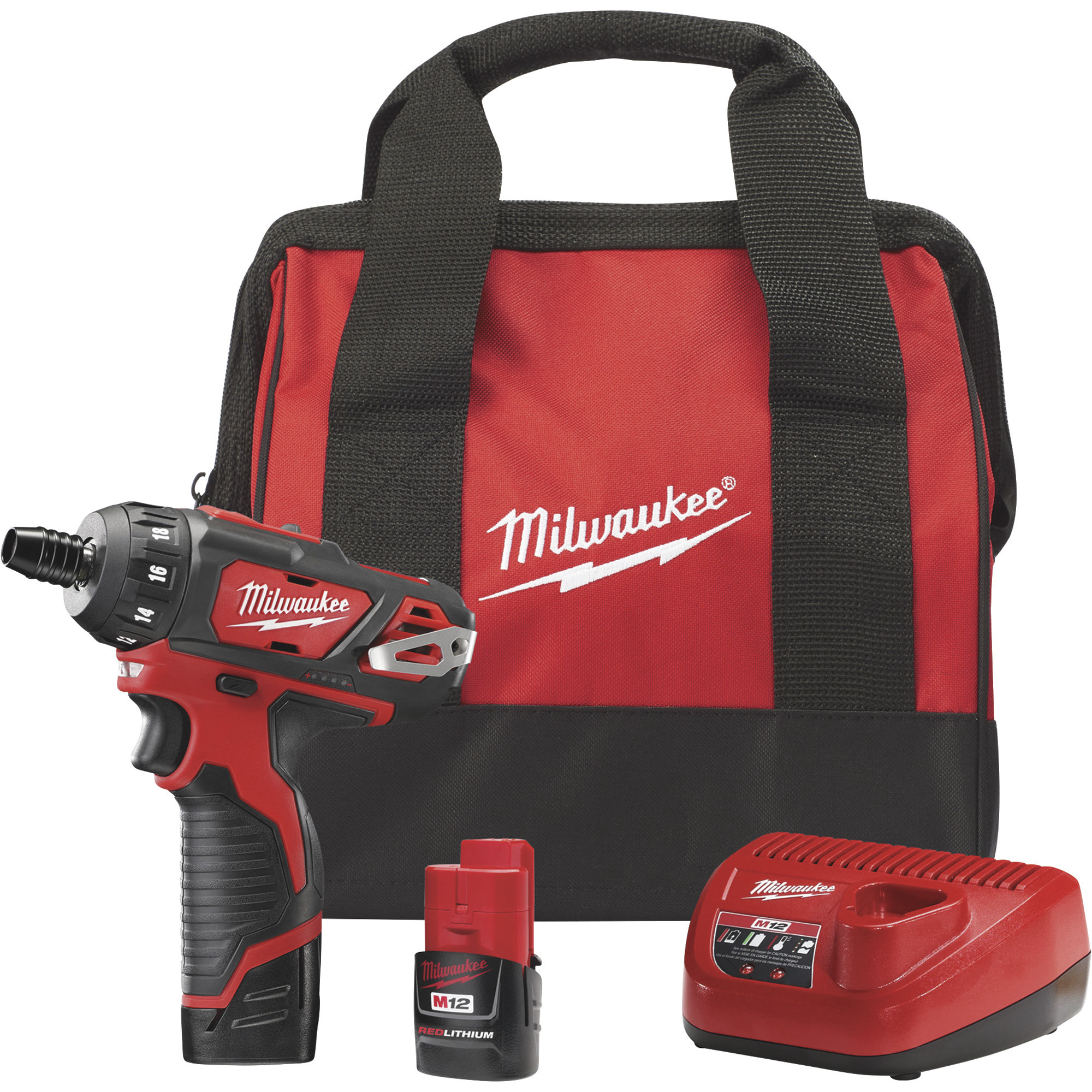 Milwaukee M12 Lithium-Ion Cordless 2-Speed Screwdriver Kit With 2 Batteries, 1/4Inch Hex, 1500 RPM, Model 2406-22