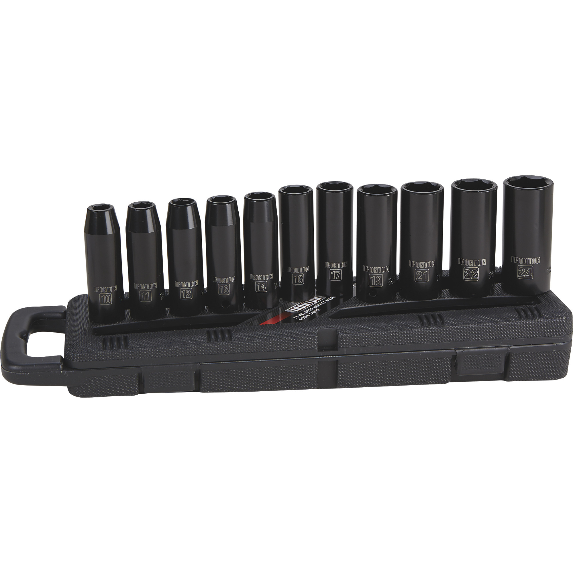 Ironton Deep Impact Socket Set, 11-Piece, 1/2Inch Drive, Metric