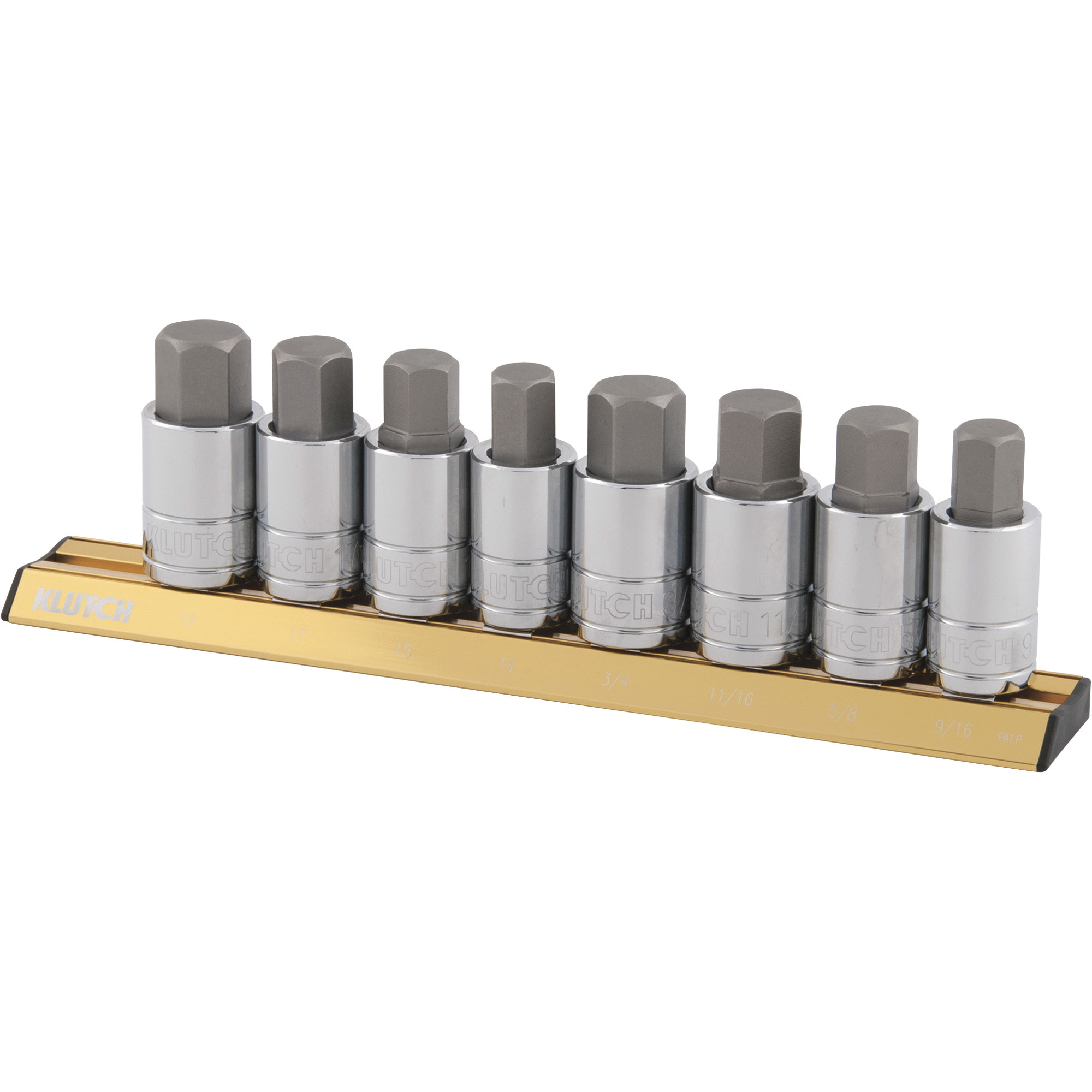 Klutch Hex Bit Socket Set, 8-Piece, 1/2Inch Drive, SAE/Metric