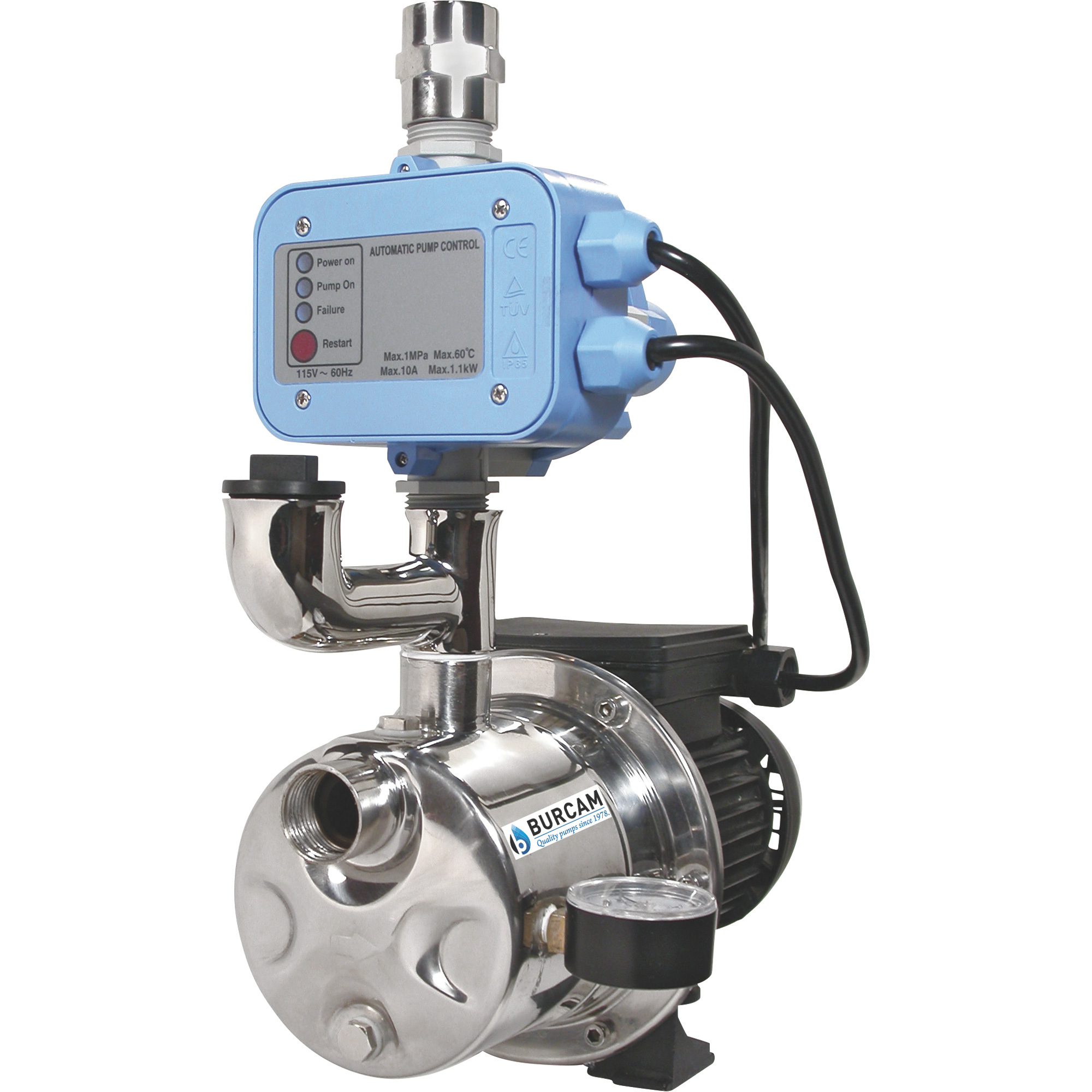 Pressure Booster/Shallow Well Jet Water Pump — 900 GPH, 3/4 HP, 1Inch Ports, Model - BurCam 506532SS