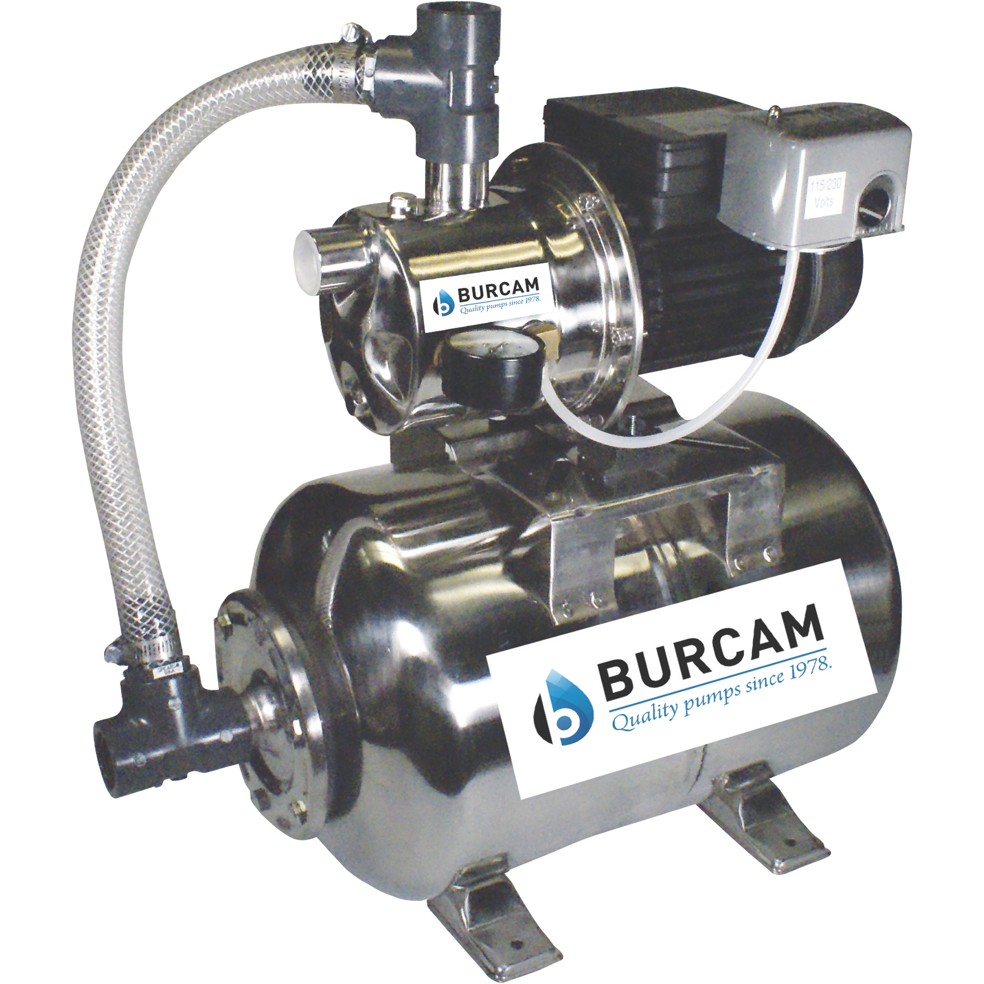 BurCam Stainless Steel Shallow Well Jet Pump with 6.6-Gallon Tank â 3/4 HP, 900 GPH, Model 506547SS
