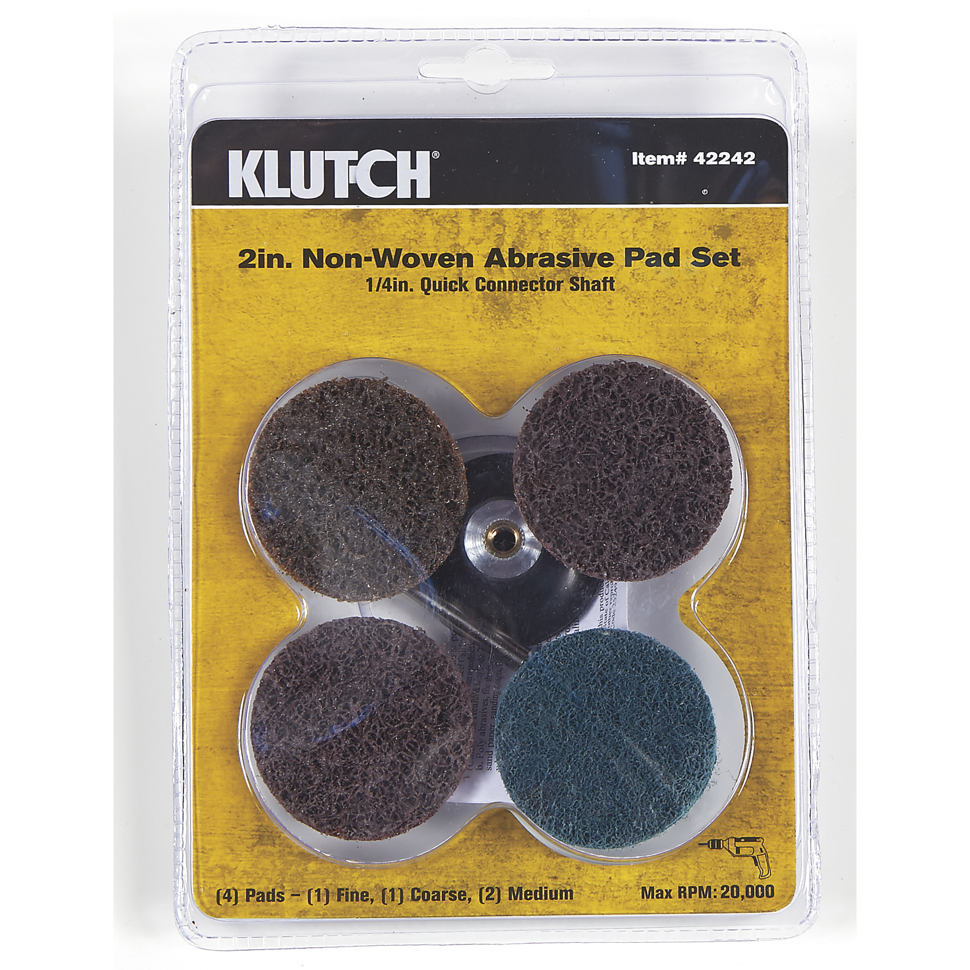 Klutch 2Inch Non-Woven Abrasive Pads, 4-Pack, with 1/4Inch Round Shaft Quick Connector