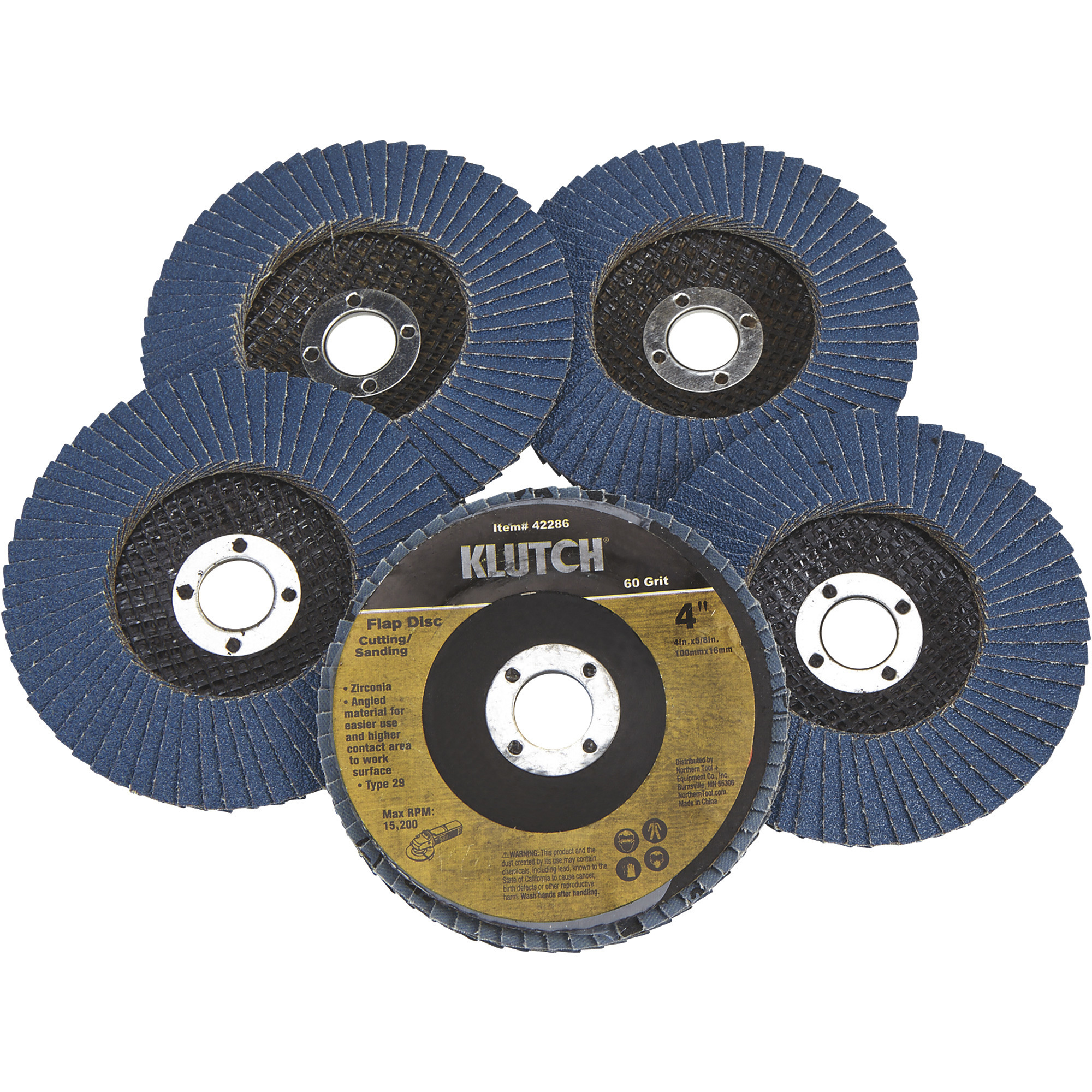 Klutch 4Inch Flap Discs, 5-Pack, Type 29, 60 Grit