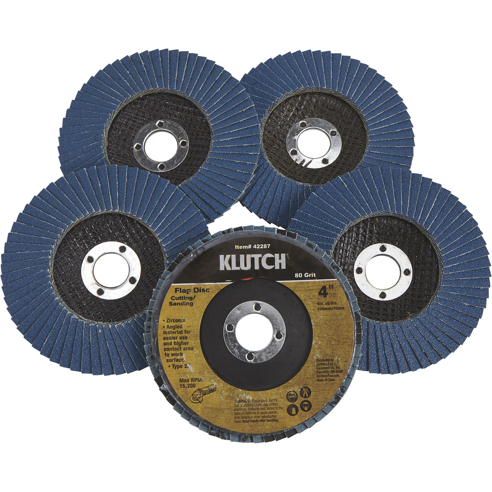 Klutch 4Inch Flap Discs, 5-Pack, Type 29, 80 Grit
