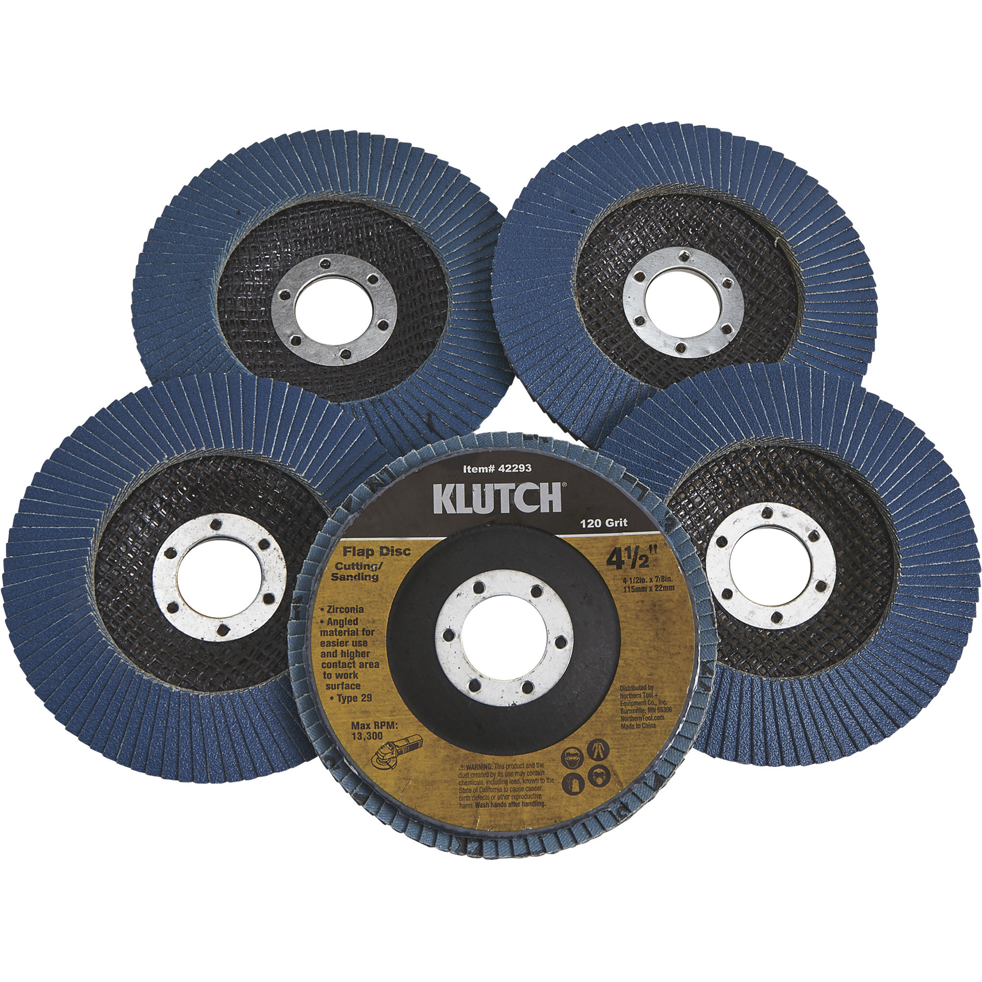 Klutch 4.5Inch Flap Discs, 5-Pack, Type 29, 120 Grit