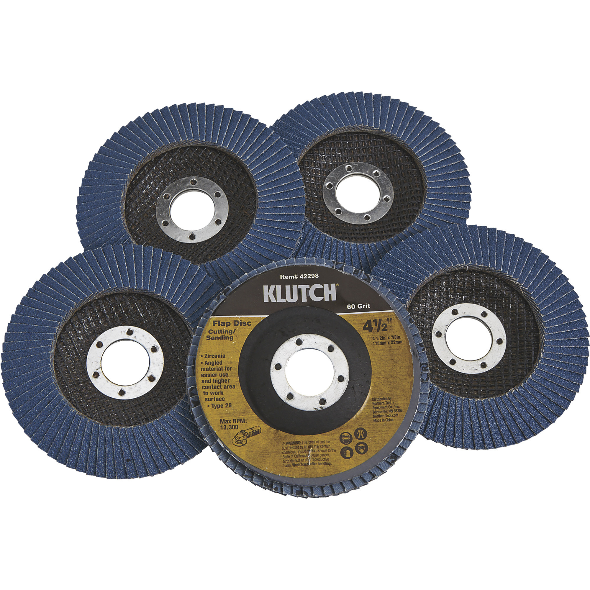 Klutch Type 29 Flap Discs, 5-Pack, 4.5Inch, 60 Grit