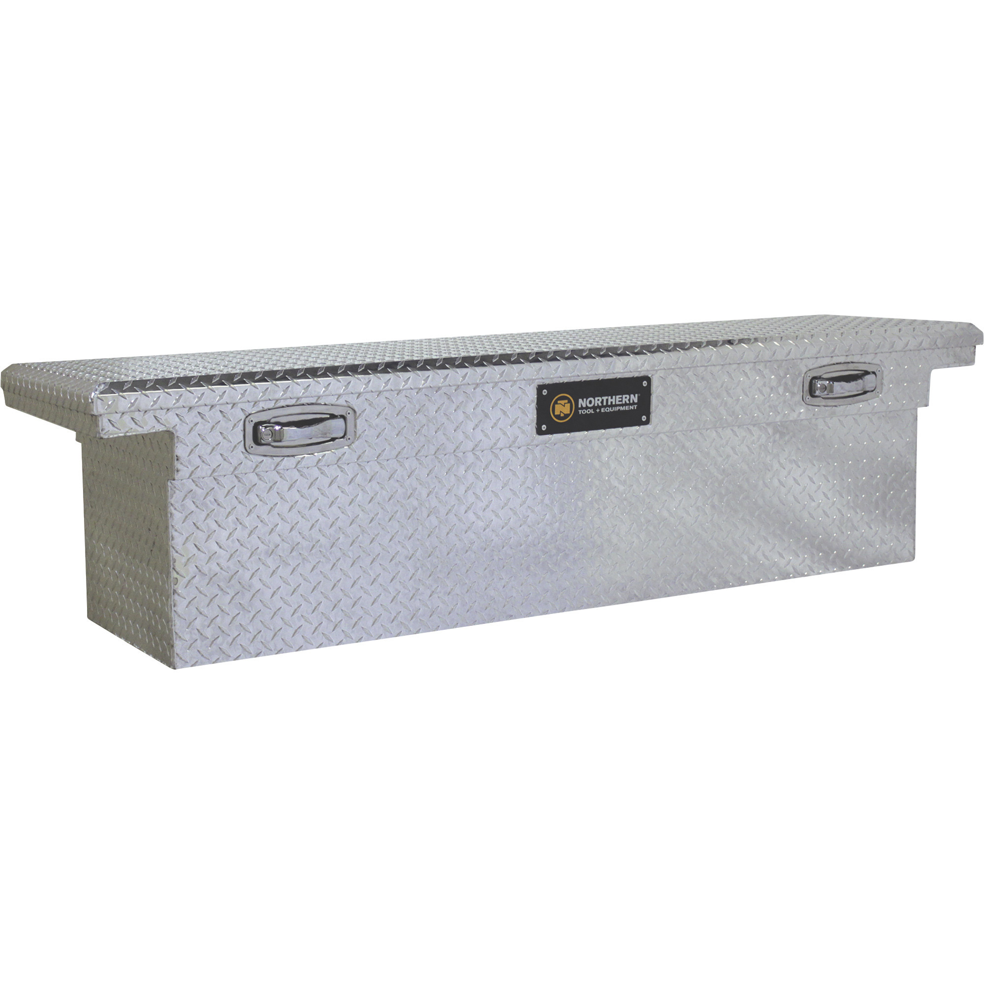 Northern Tool Deep Low Profile Crossover Truck Tool Box with Removable Tray, Aluminum, Diamond Plate, Shotgun Latches, 69Inch x 20Inch x 19Inch, Model