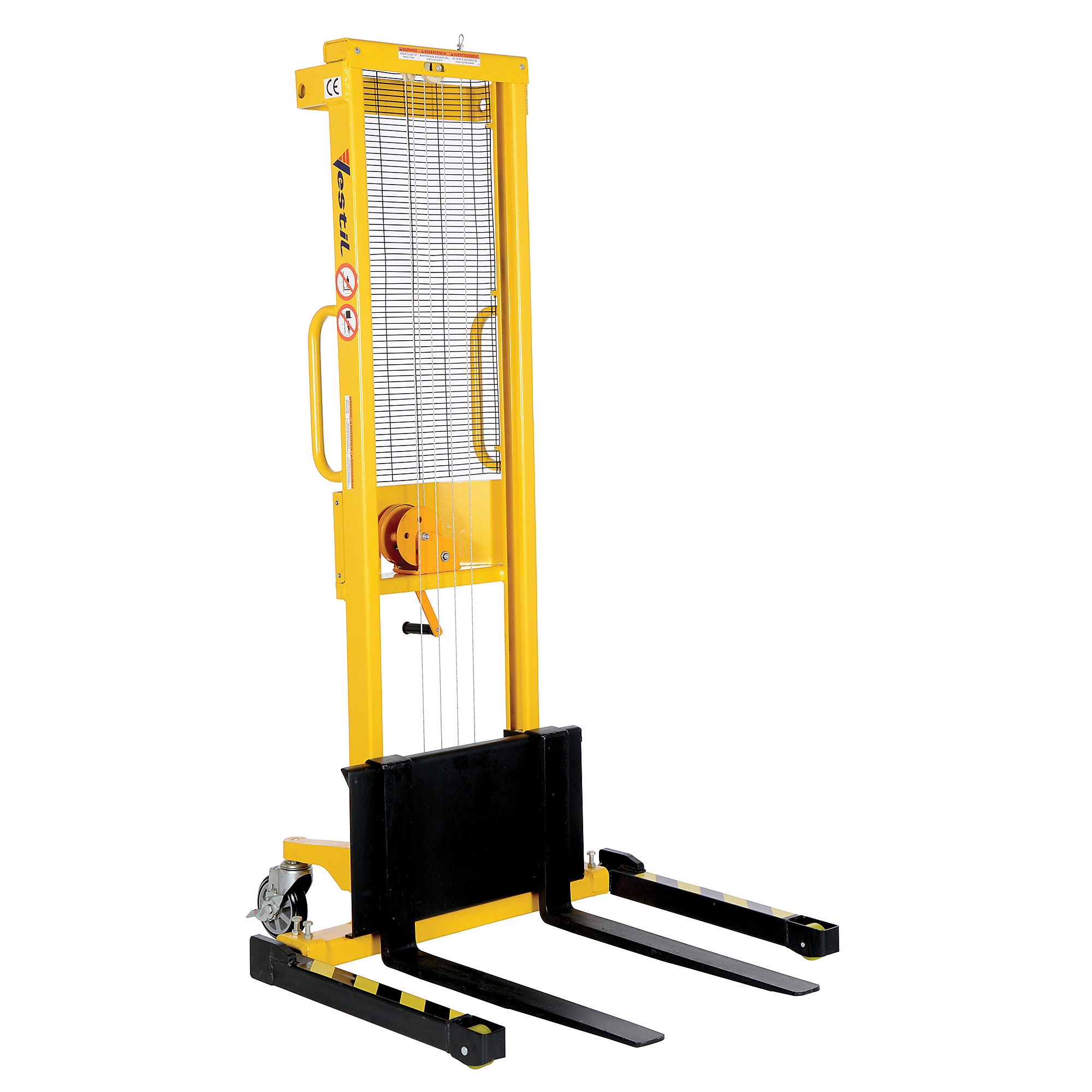 Vestil, Manual Hand Winch Adjustable Pallet Stacker Forklift, Capacity 770 lb, Raised Height 59 in, Lowered Height 1.563 in, Model VWS-770-AA