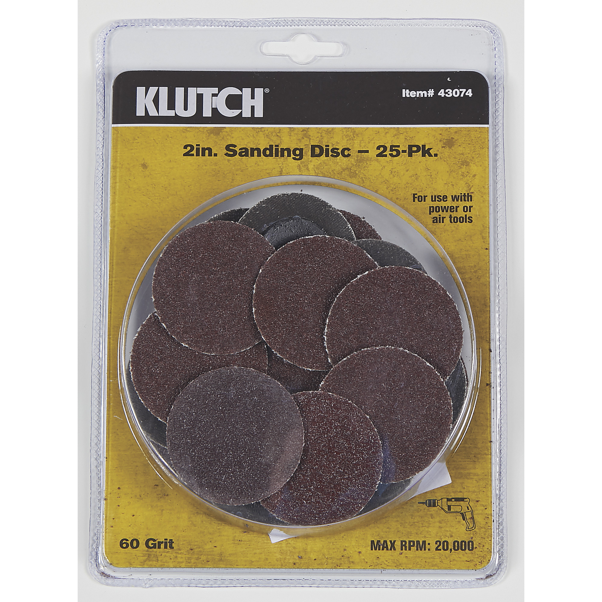Klutch 2Inch Sanding Discs, 25-Pack, 60-Grit