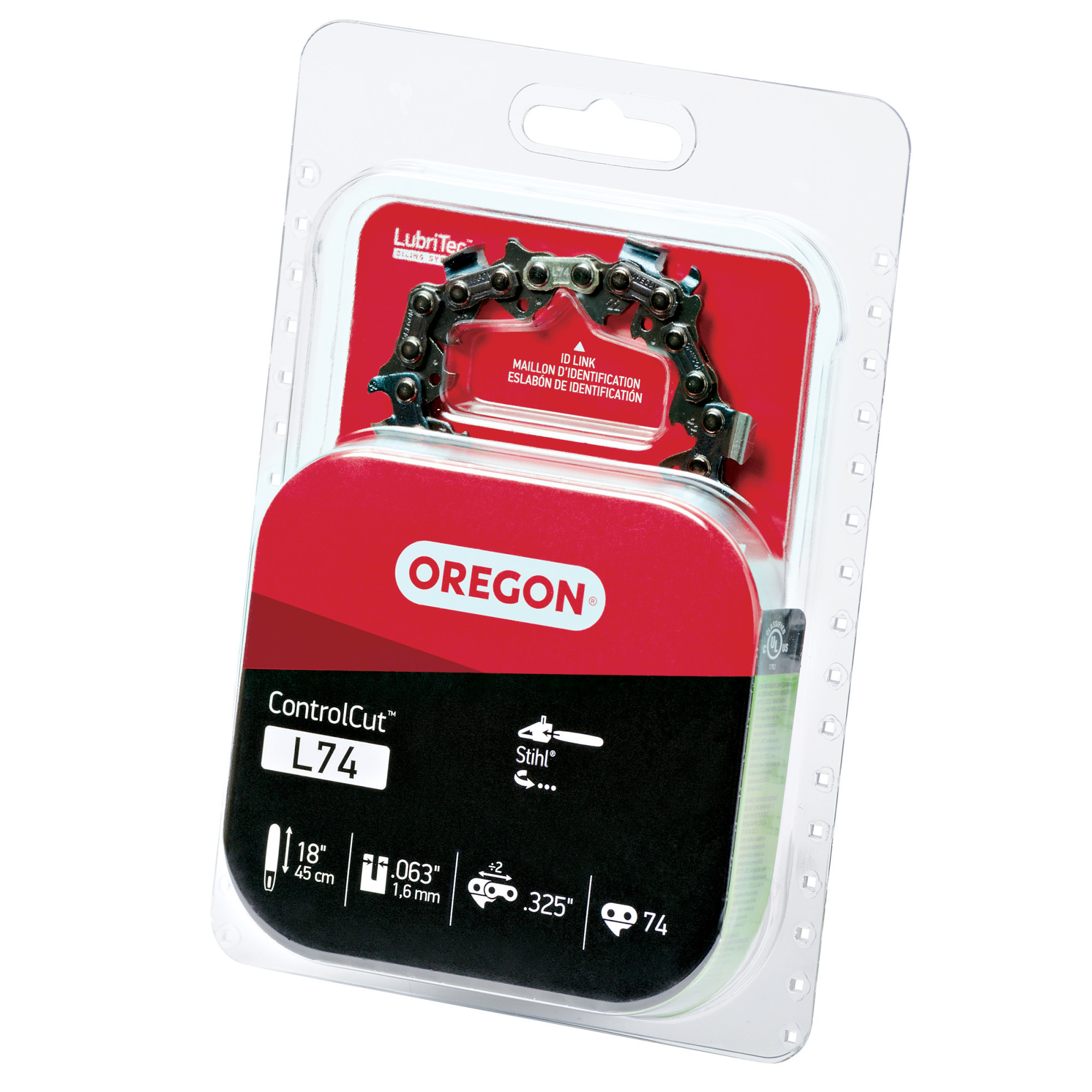 Oregon ControlCut Chainsaw Chain, Bar Length 18 in, Chain Pitch 0.325 in, Chain Gauge 0.063 in, Model L74