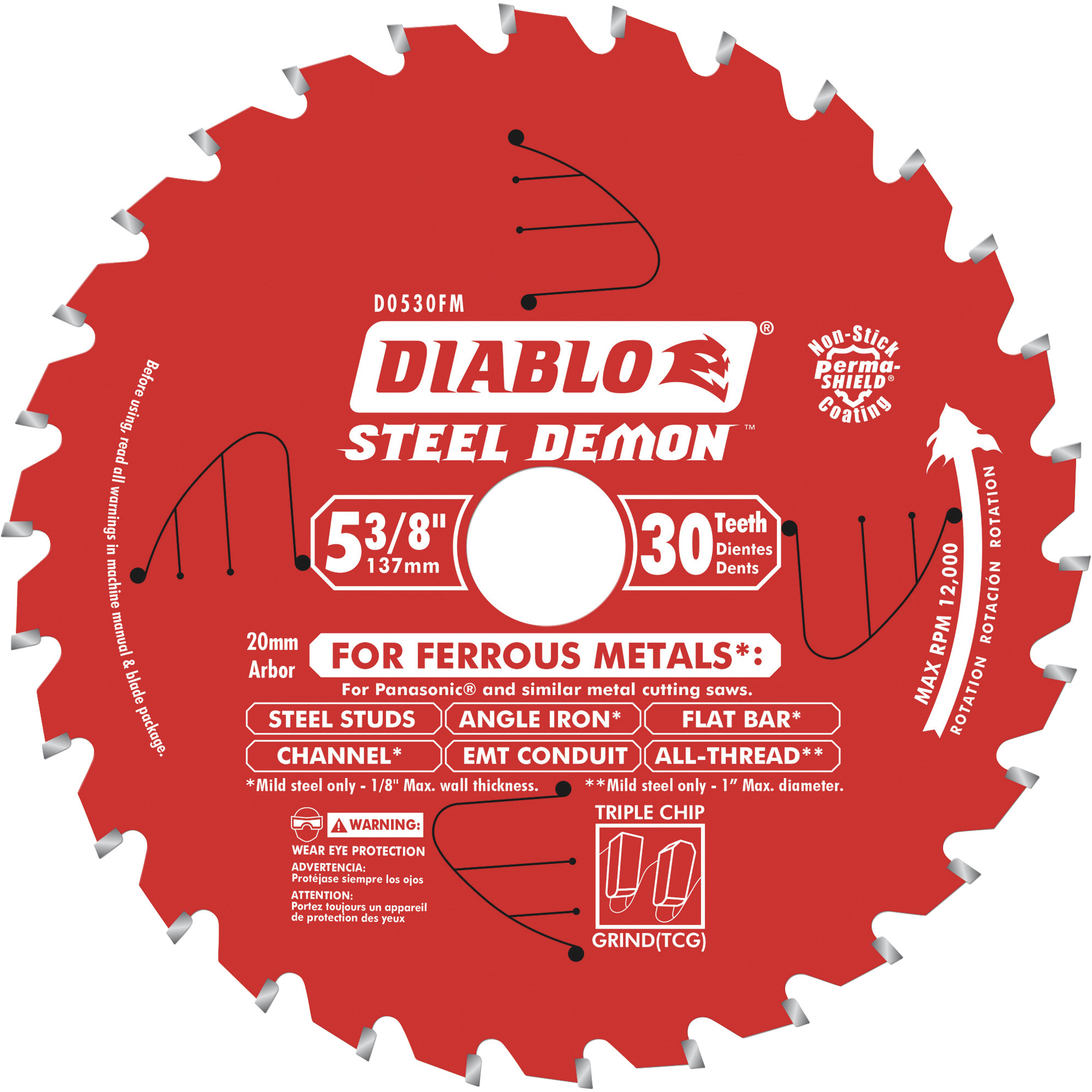 Diablo Steel Demon Ferrous Metal-Cutting Saw Blade, 5 3/8Inch x 30 Tooth, Model D0530F