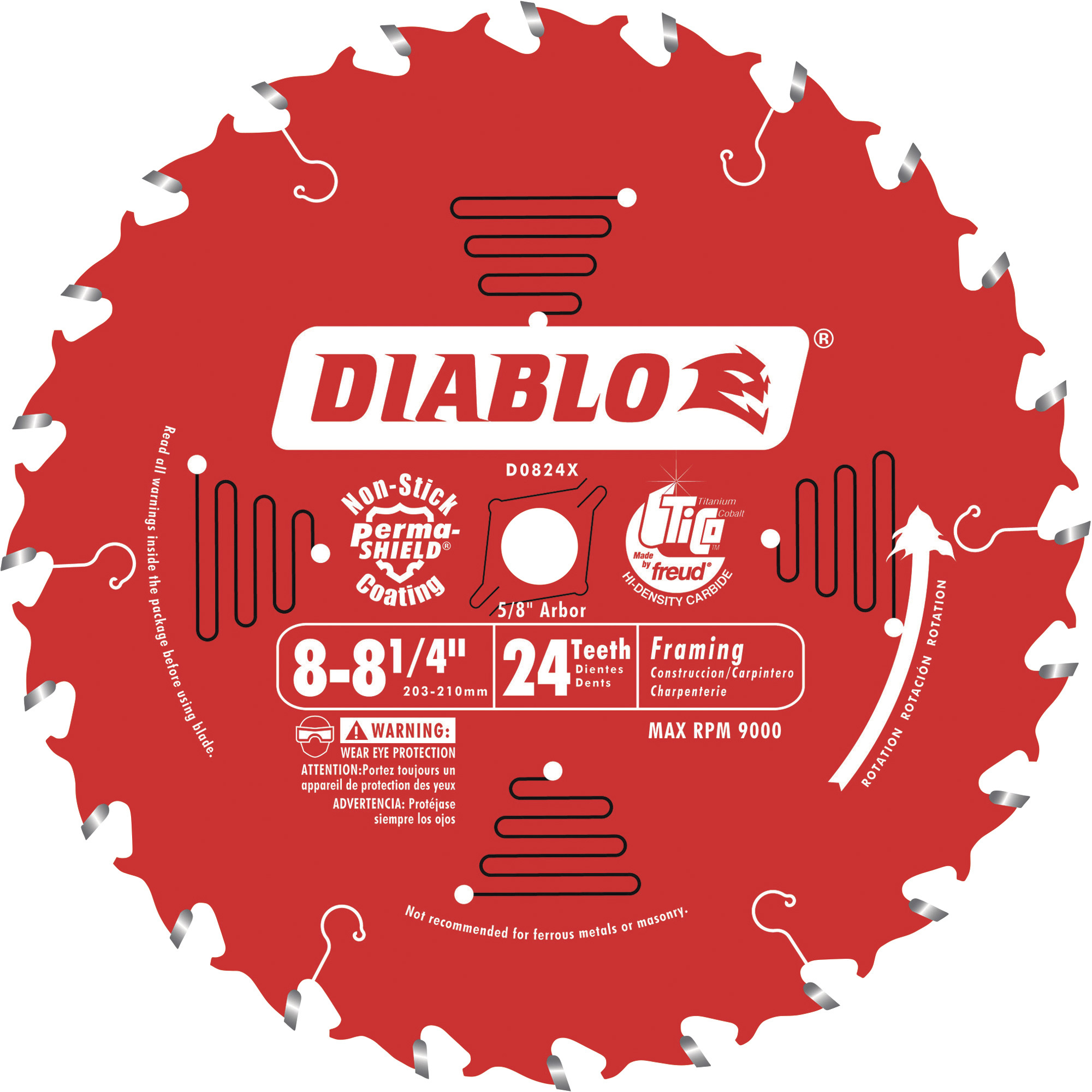 Diablo Framing Circular Saw Blade, 8 1/4Inch, 24 Tooth, Ripping & Crosscutting, Model D0824X