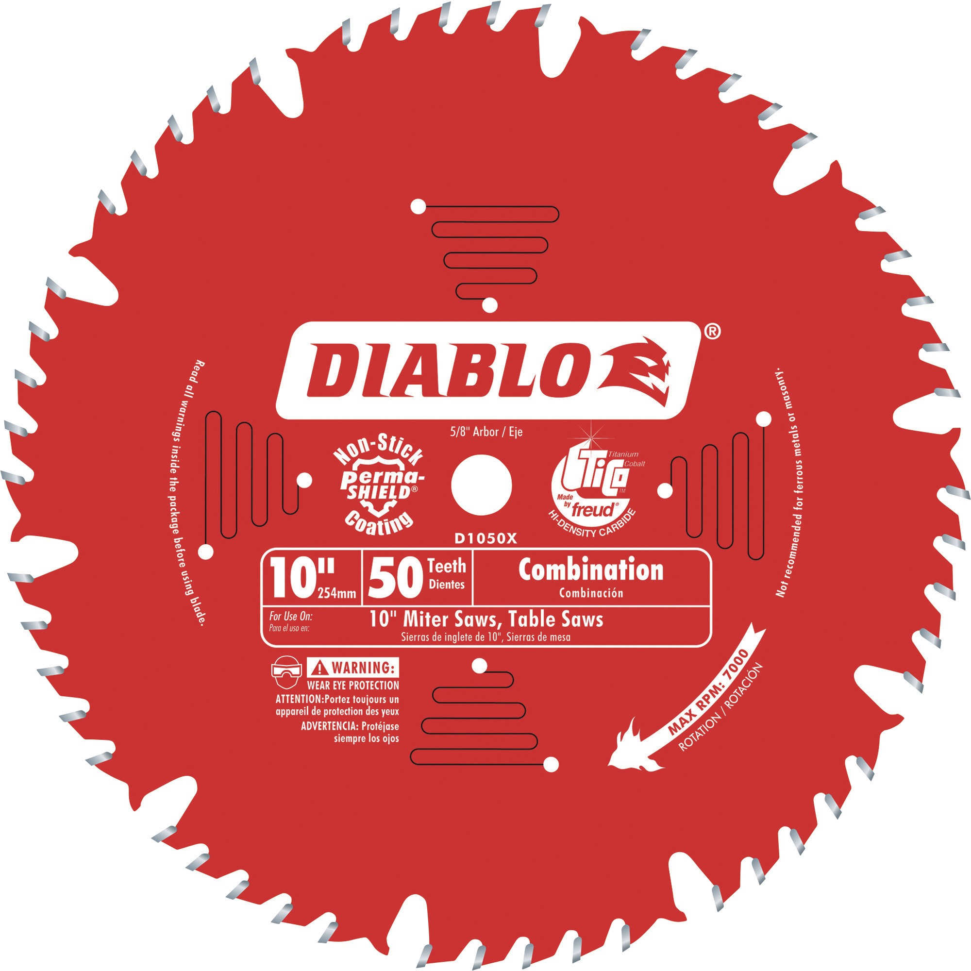 Diablo Combination Circular Saw Blade, 10Inch, 50 Tooth, For Crosscuts & Rip Cuts in Wood, Plywood, Melamine, Model D1050X