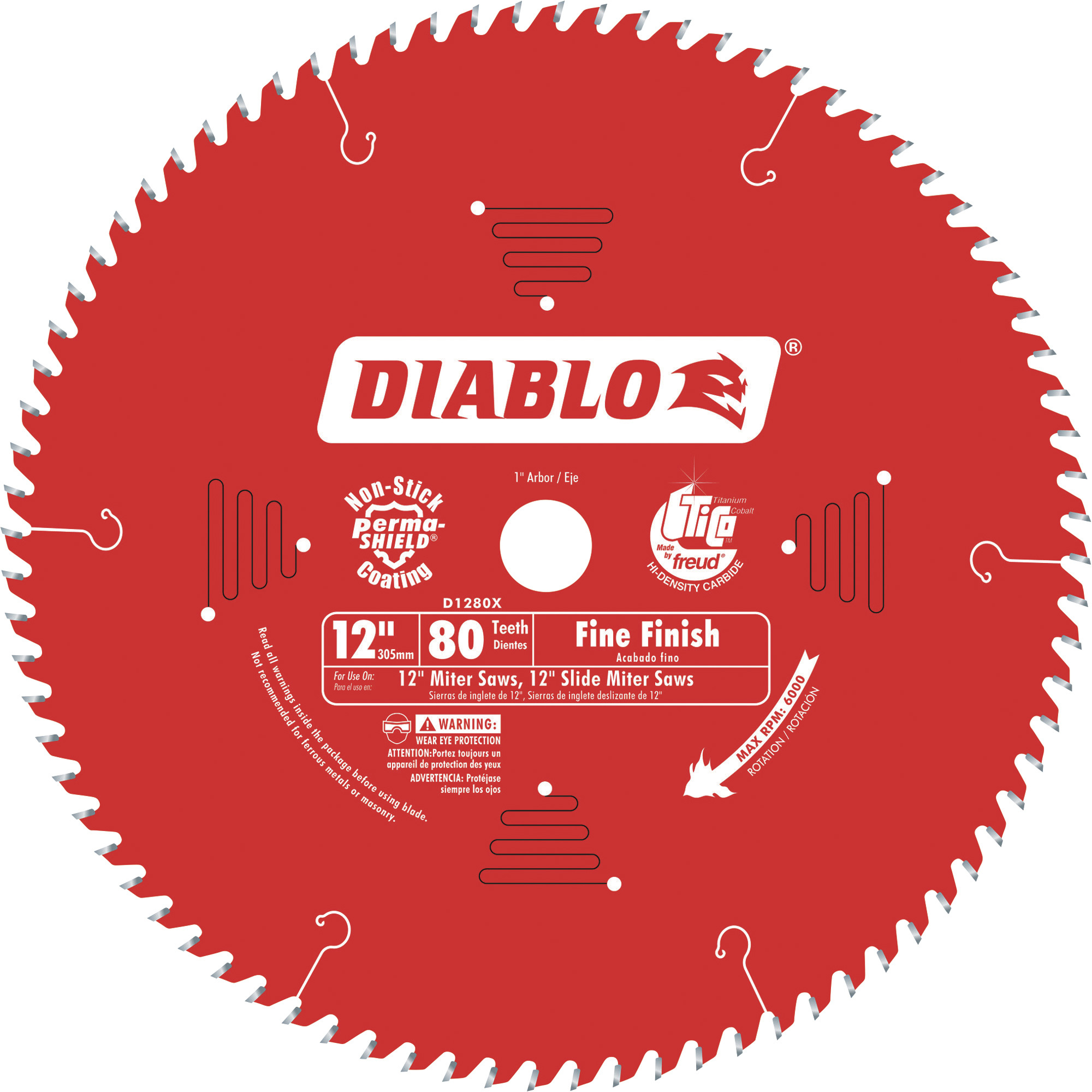 Diablo Fine Finish Circular Saw Blade, 12Inch, 80 Tooth, For Fine Crosscuts in Hardwood and Softwood, Model D1280X