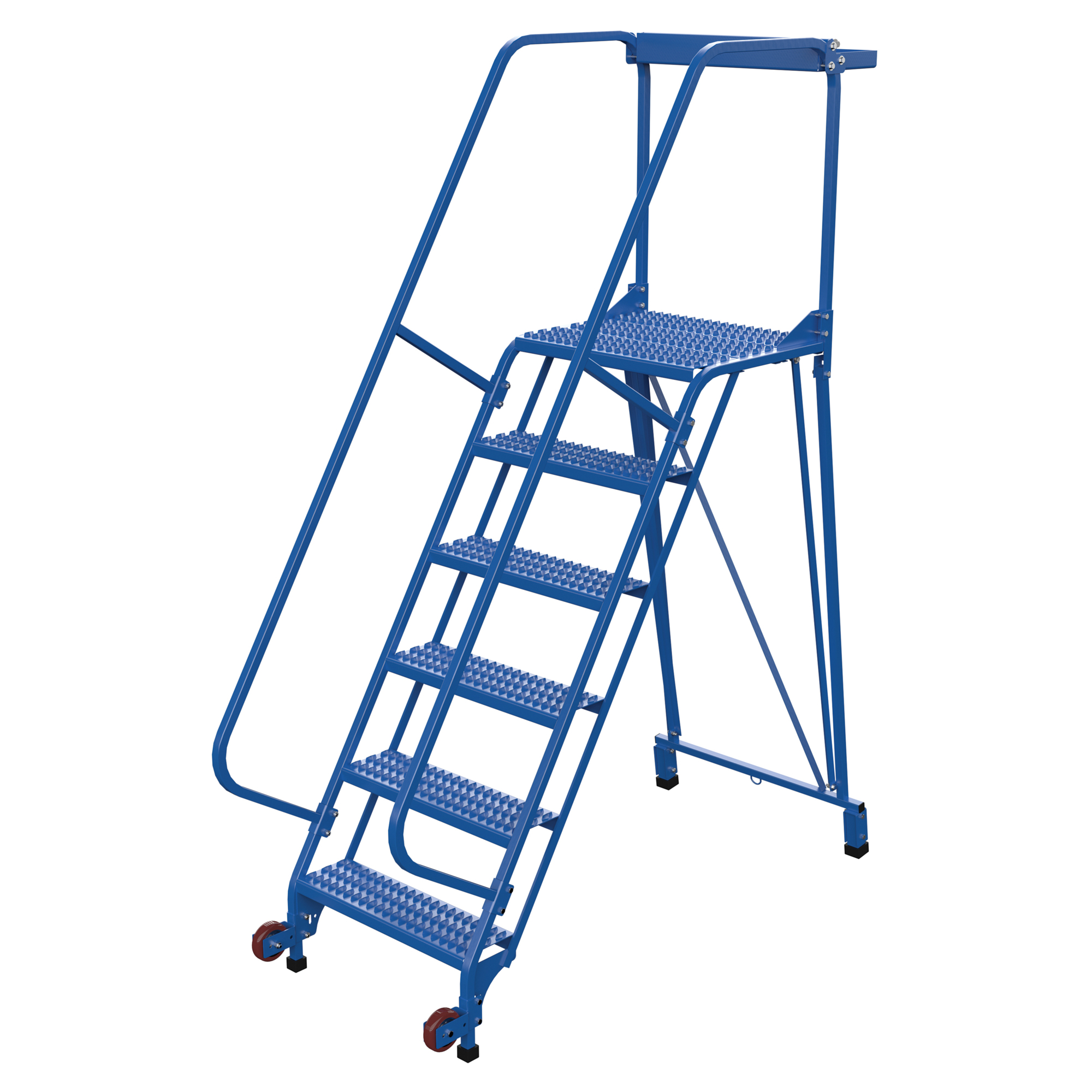 Vestil, 6 Step grip strut rolling ladder, Overall Height 90 in, Steps 6 Material Steel, Model LAD-TRS-60-6-G