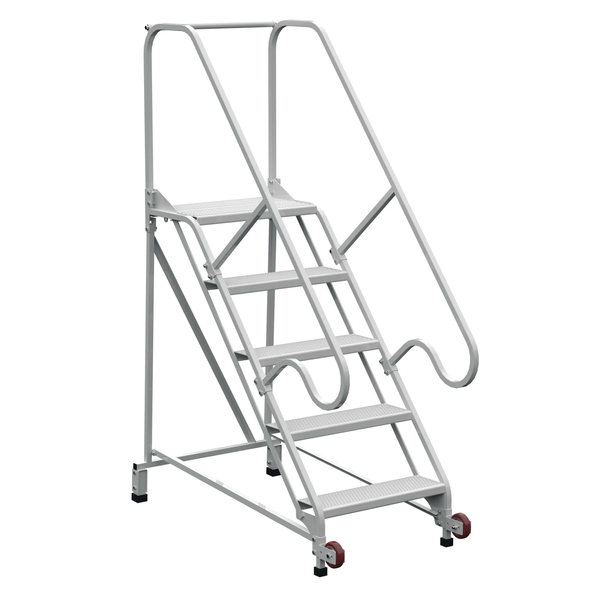 Vestil, 5 Step grip strut rolling ladder, Overall Height 80 in, Steps 5 Material Steel, Model LAD-TRN-50-5-FDA