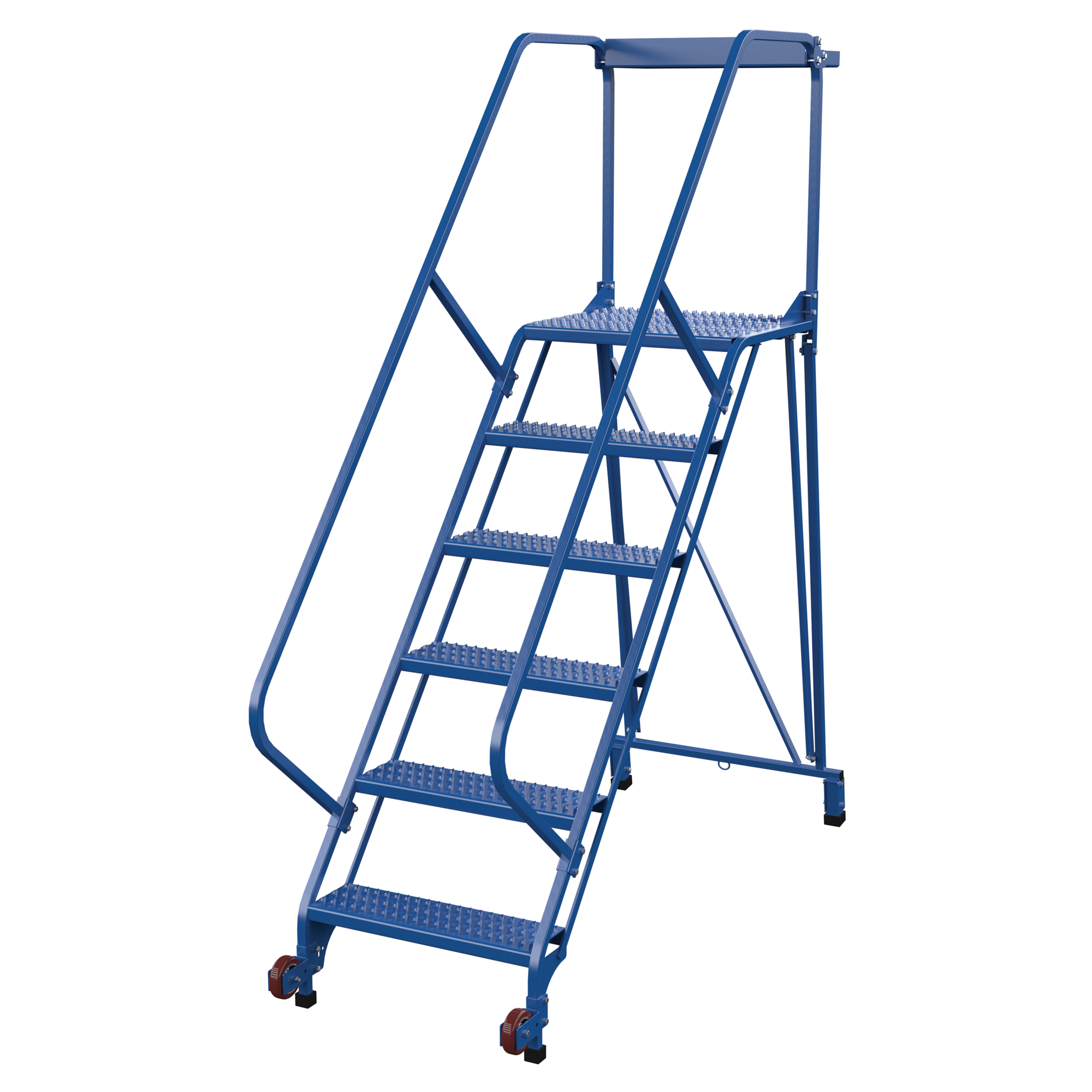 Vestil, 6 Step grip strut rolling ladder, Overall Height 90 in, Steps 6 Material Steel, Model LAD-TRS-50-6-G