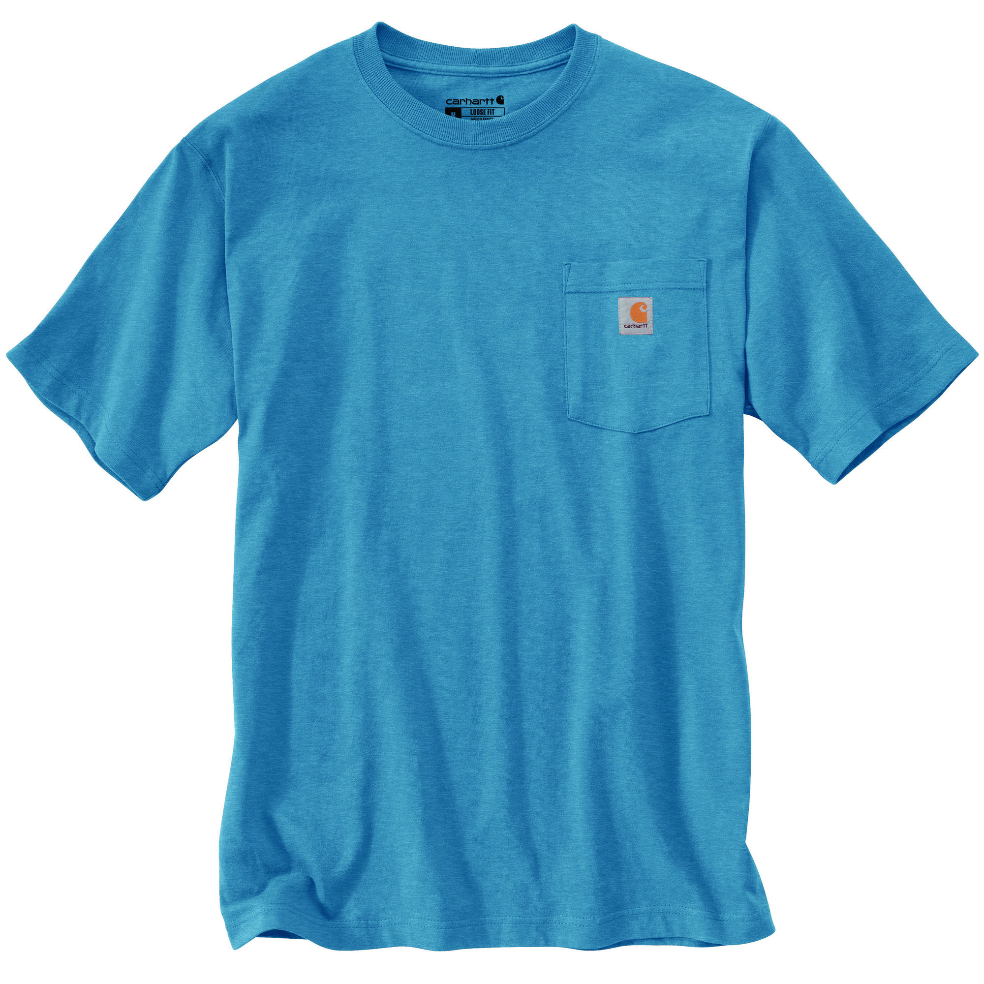 Carhartt, Men's Loose Fit Heavyweight Short Sleeve Pocket T-Shirt, Size XL, Color Blue Lagoon Heather, Material 100% Cotton, Model K87-H54