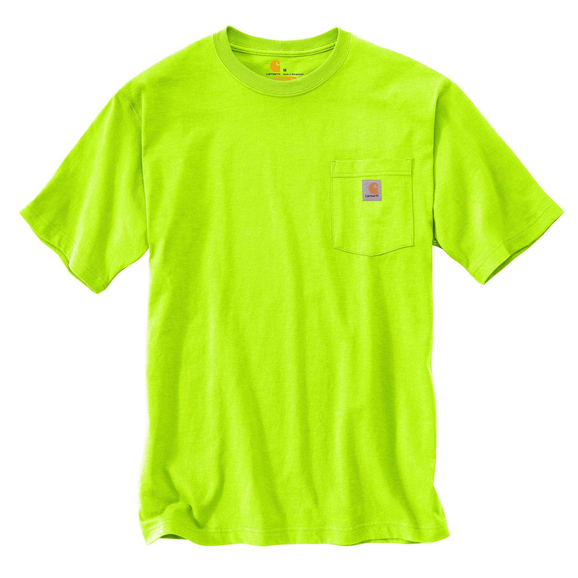 Carhartt, Men's Loose Fit Heavyweight Short Sleeve Pocket T-Shirt, Size XL, Color Brite Lime, Material 100% Cotton, Model K87-BLM